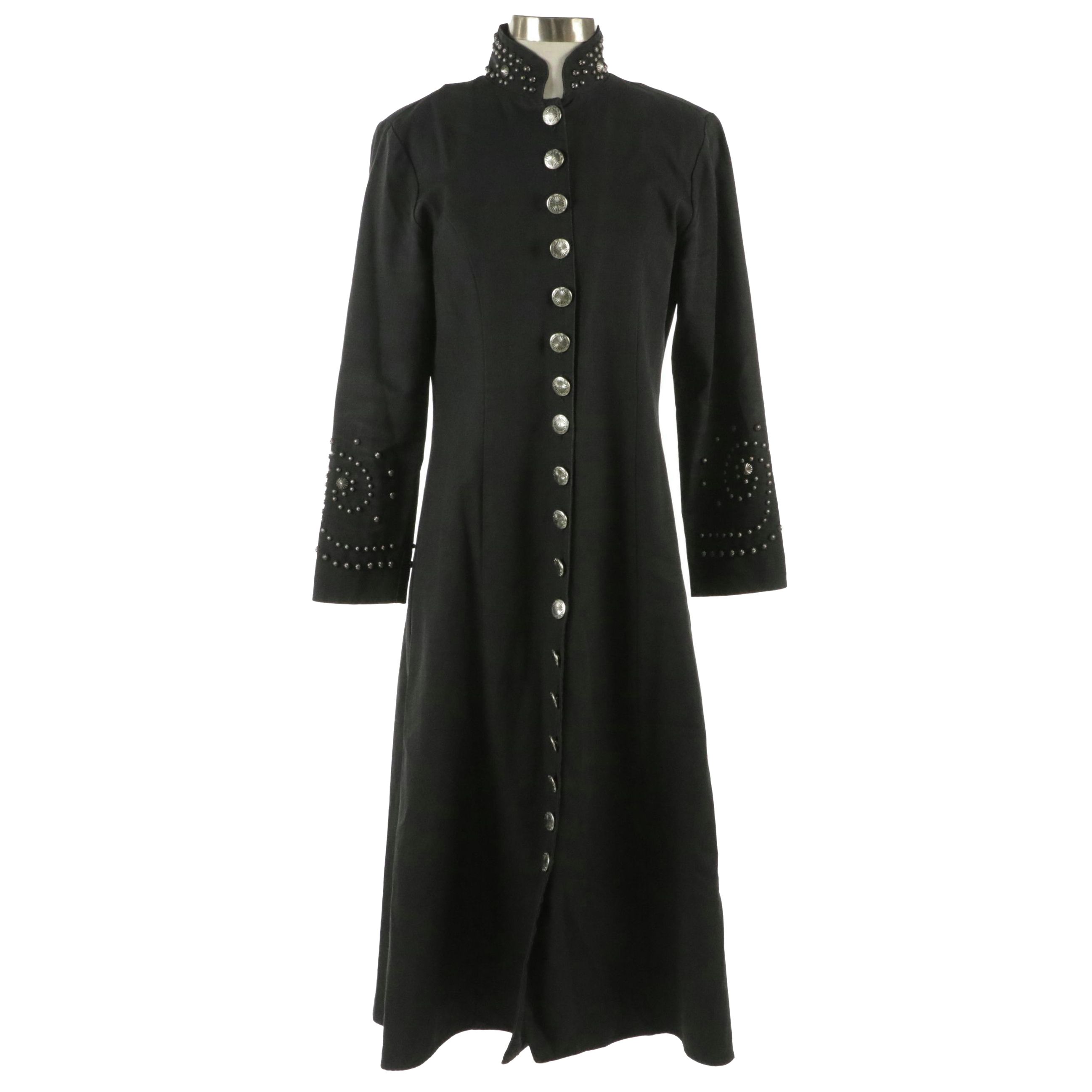 Lew Magram Studded Black Canvas Button-Front Maxi Dress with Concho Buttons