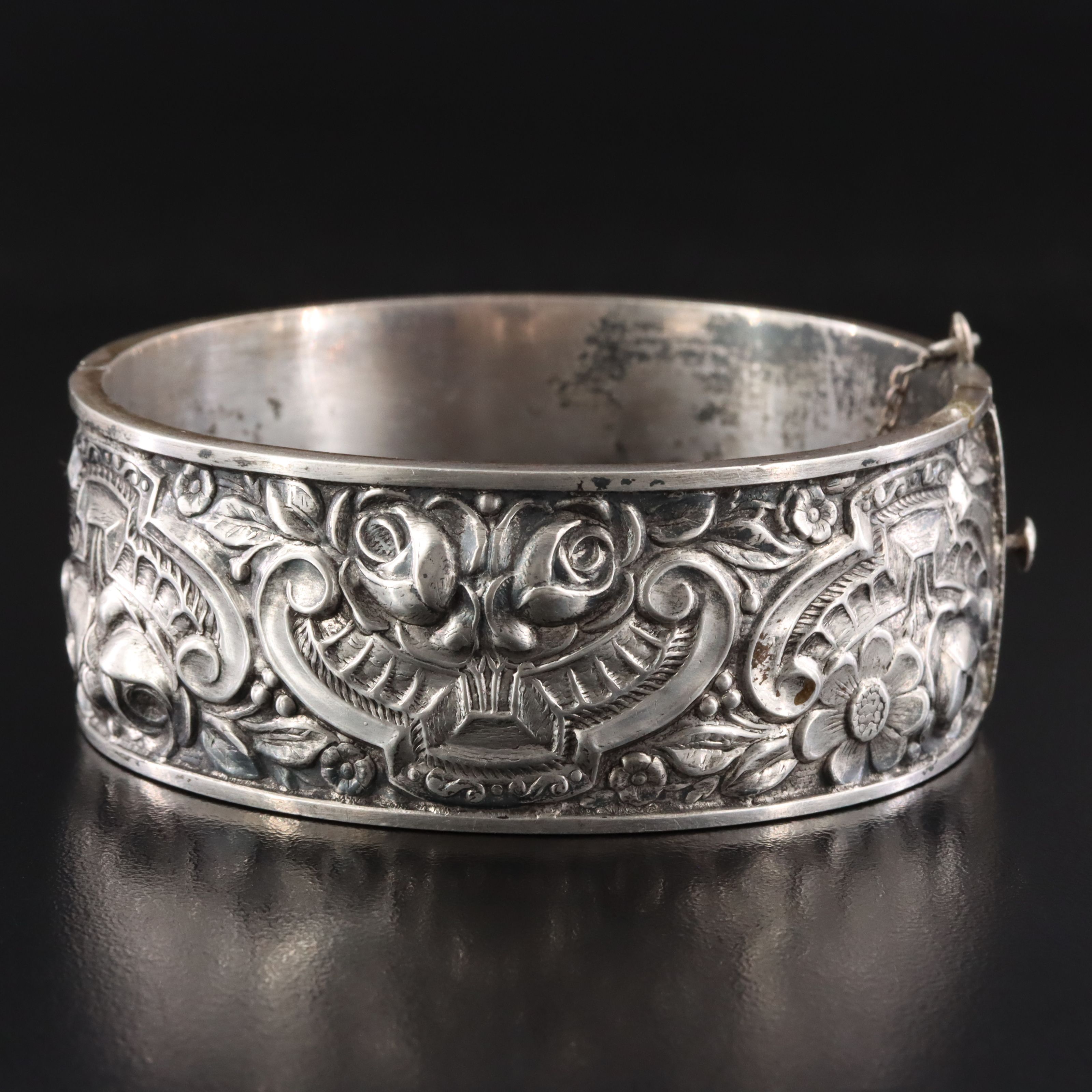 Antique Portuguese 833 Silver Repoussé Bangle