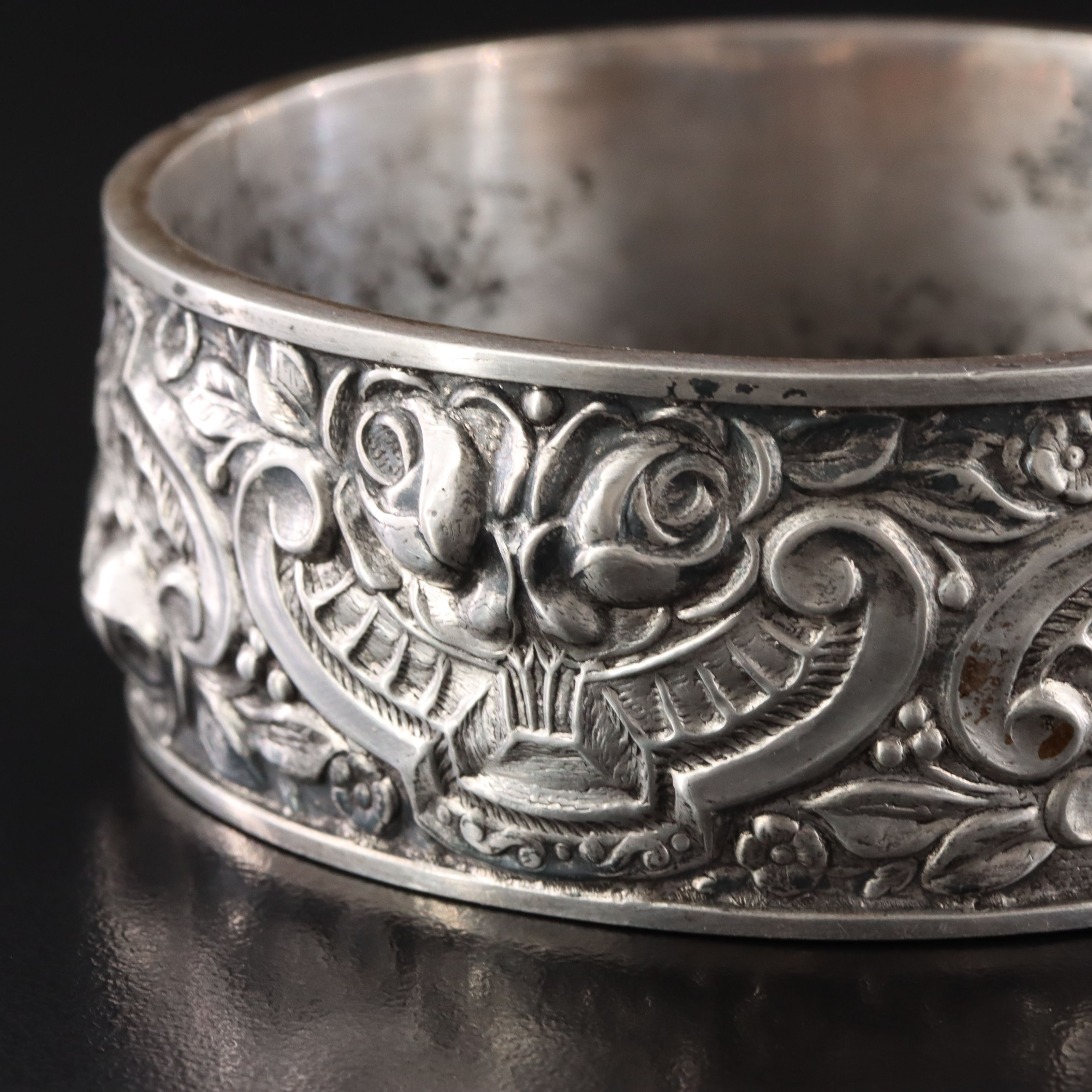 Antique Portuguese 833 Silver Repoussé Bangle
