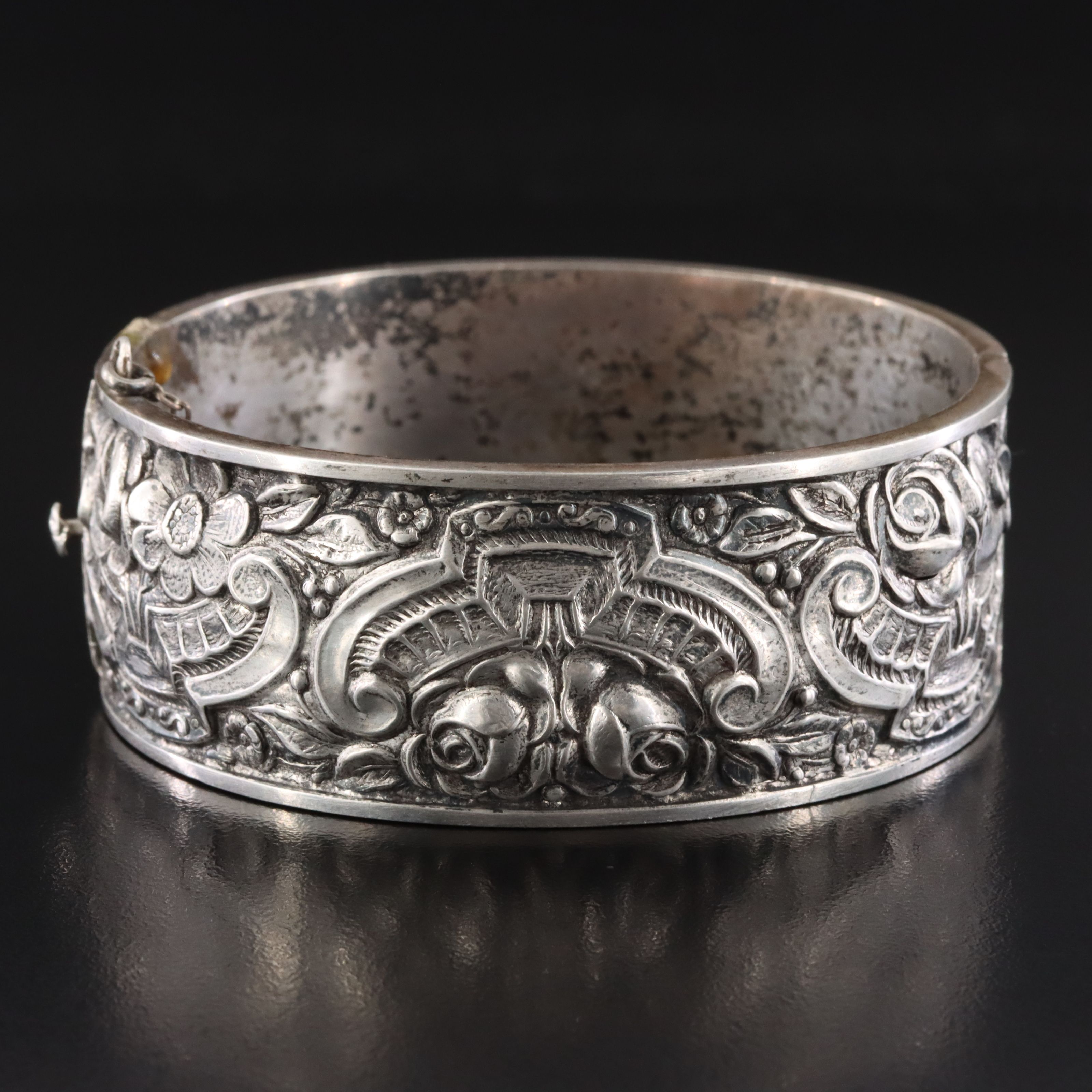 Antique Portuguese 833 Silver Repoussé Bangle