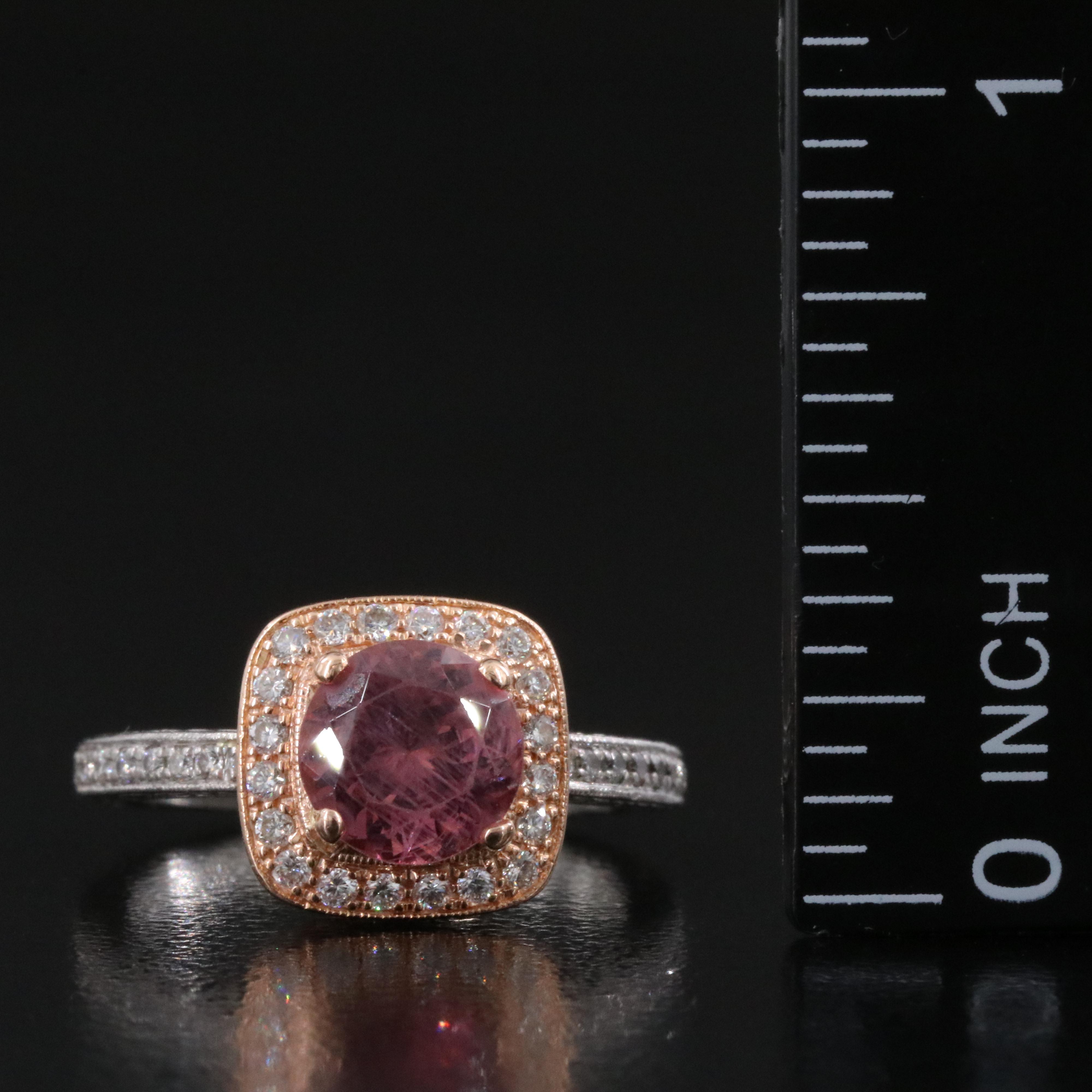 Platinum 1.56 CT Spinel and Diamond Ring with 18K Rose Gold Setting
