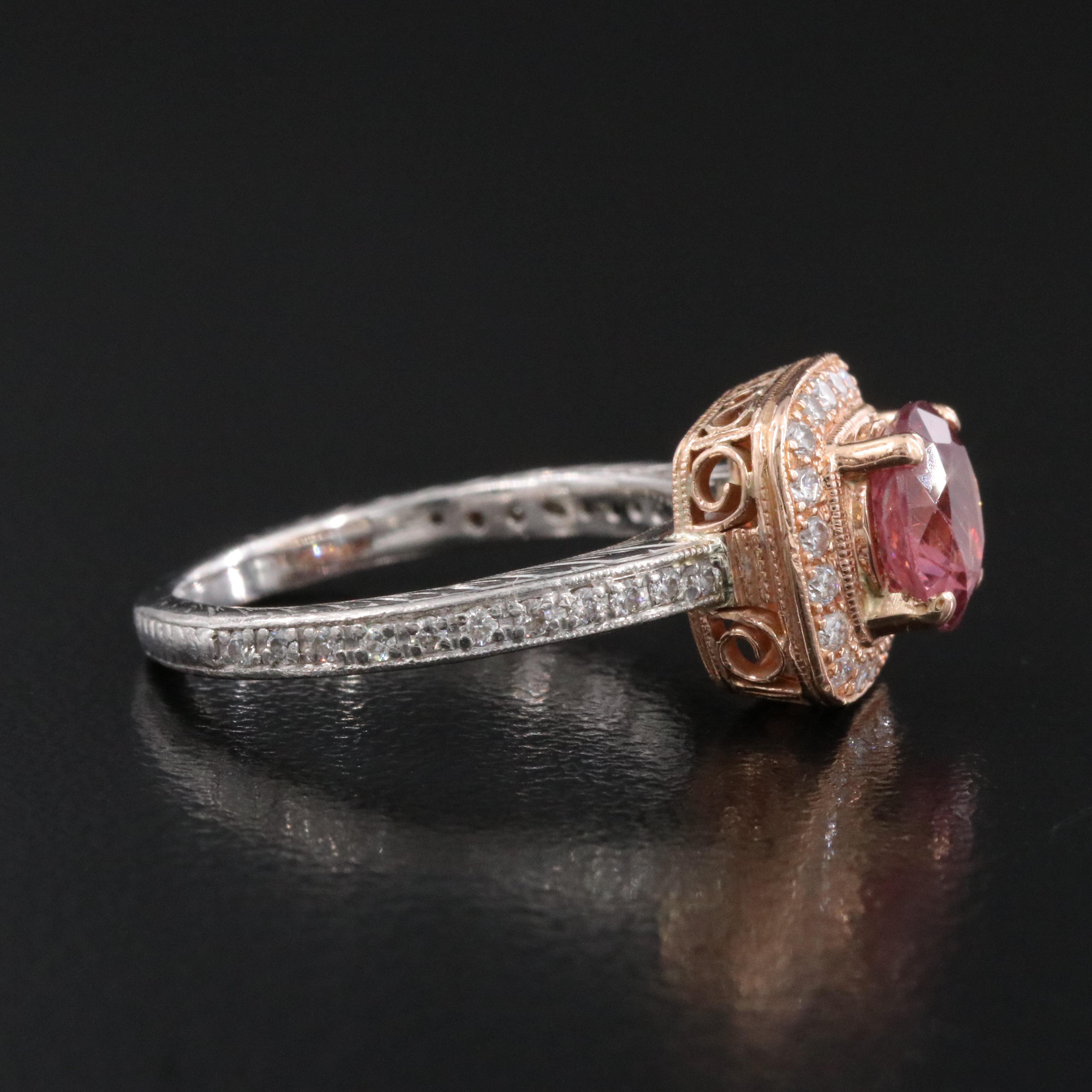 Platinum 1.56 CT Spinel and Diamond Ring with 18K Rose Gold Setting