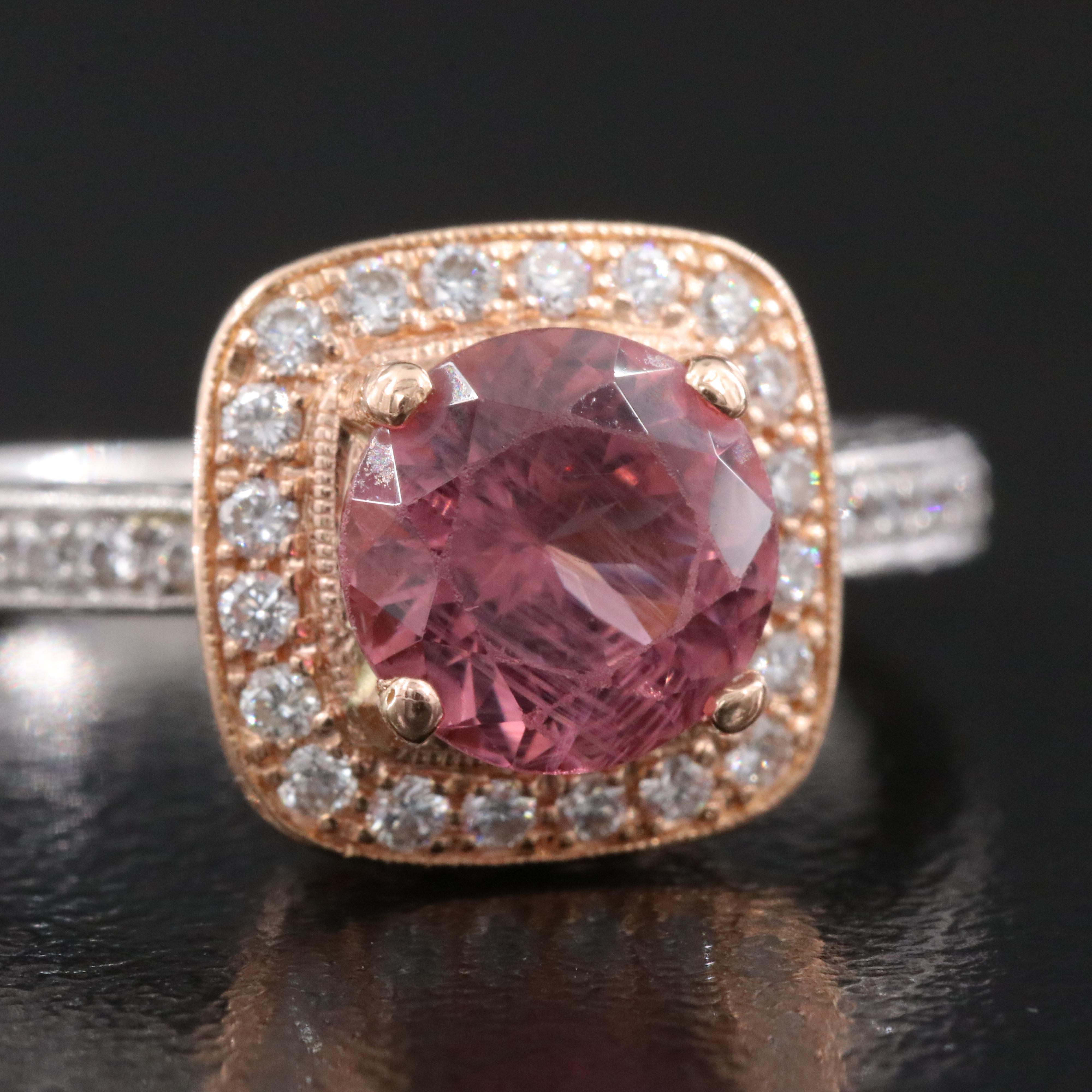 Platinum 1.56 CT Spinel and Diamond Ring with 18K Rose Gold Setting