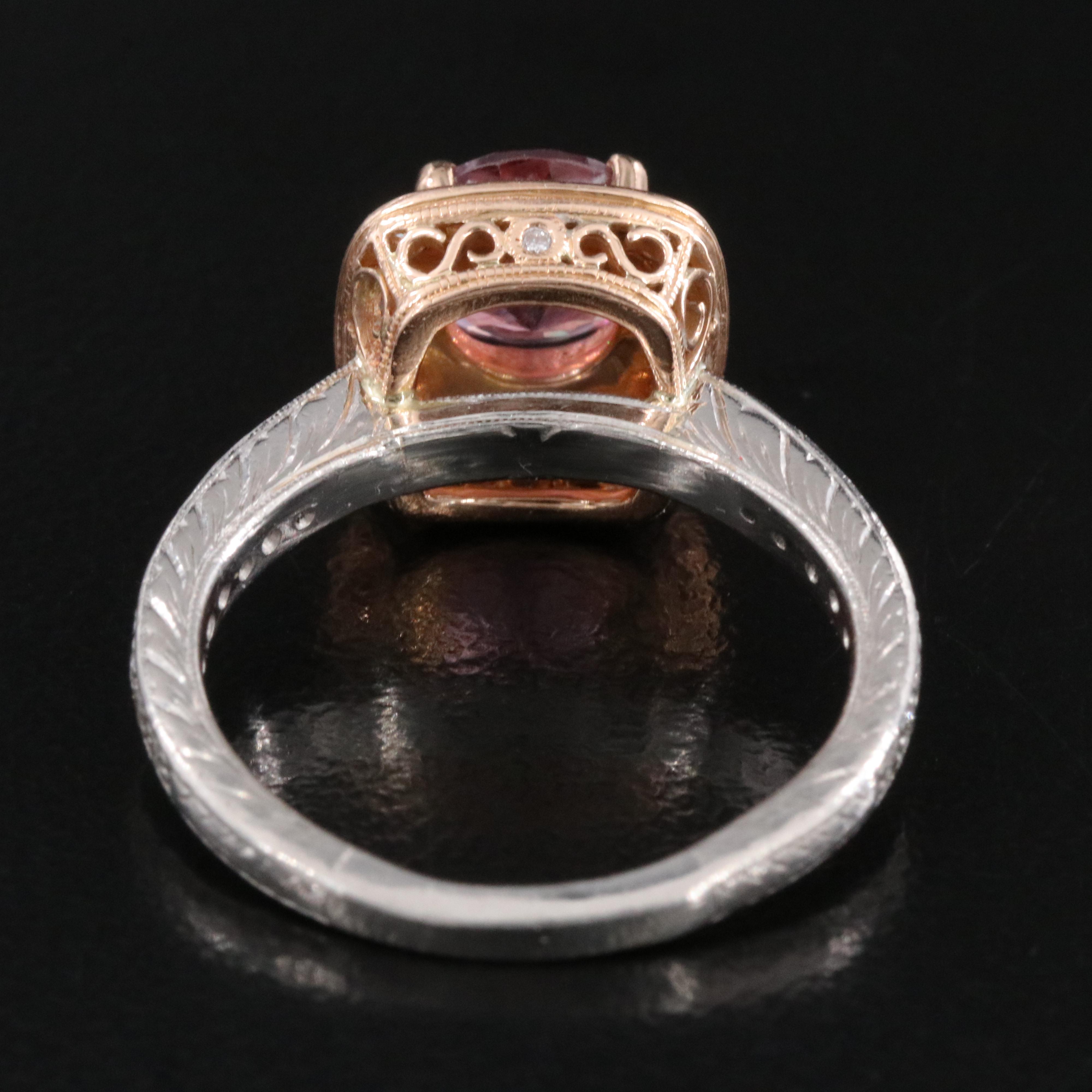 Platinum 1.56 CT Spinel and Diamond Ring with 18K Rose Gold Setting