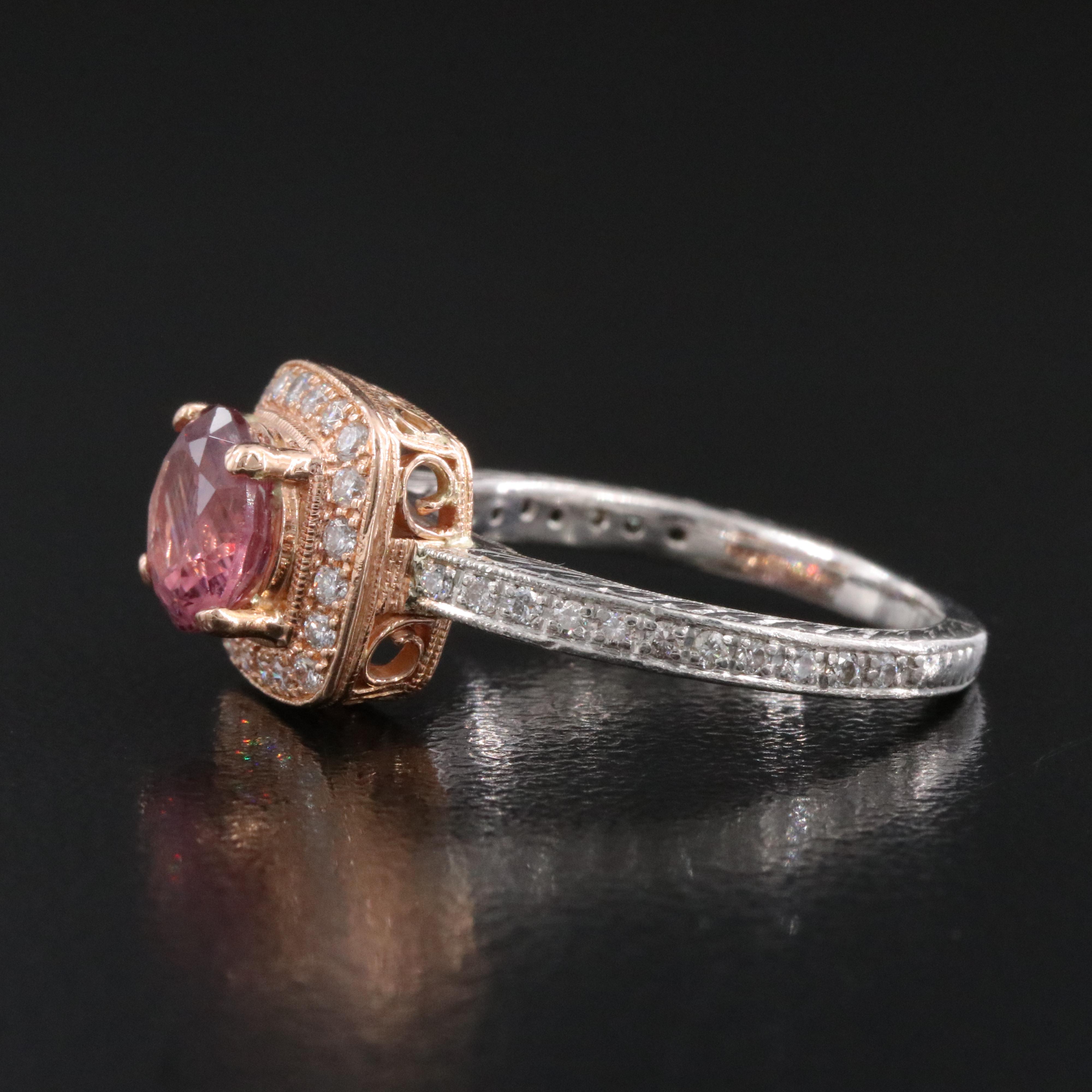 Platinum 1.56 CT Spinel and Diamond Ring with 18K Rose Gold Setting