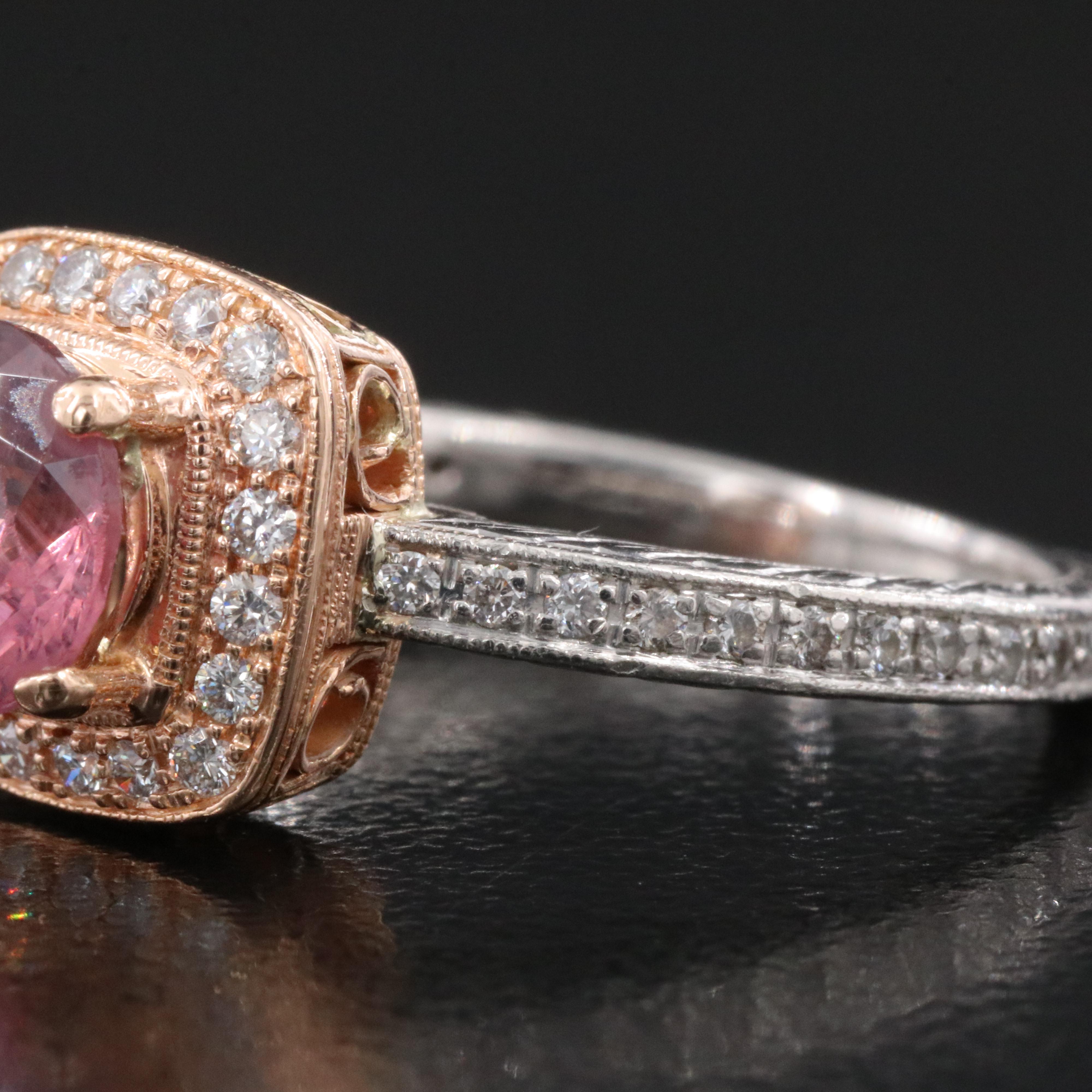 Platinum 1.56 CT Spinel and Diamond Ring with 18K Rose Gold Setting