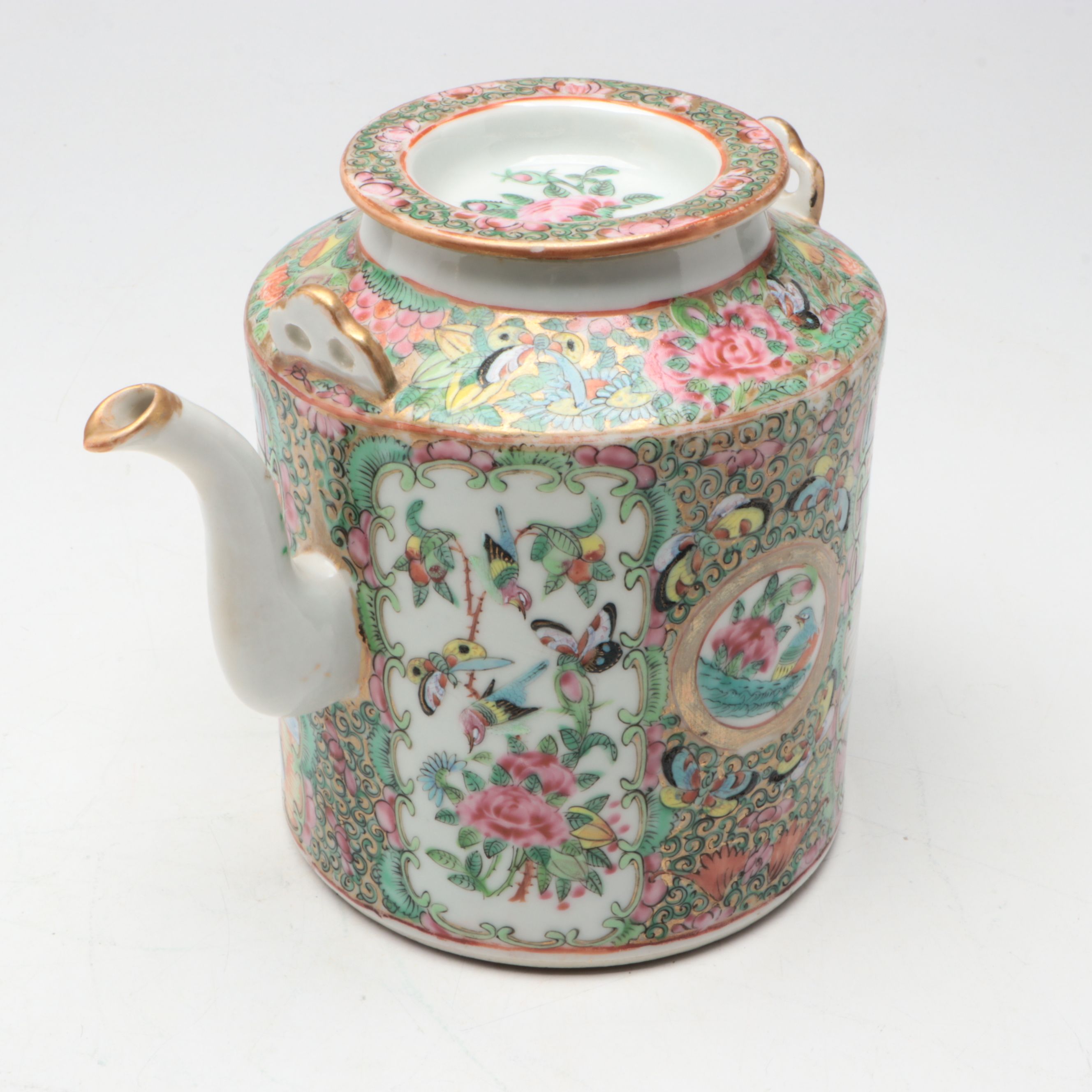 Chinese Export Style Rose Medallion Porcelain Teapot