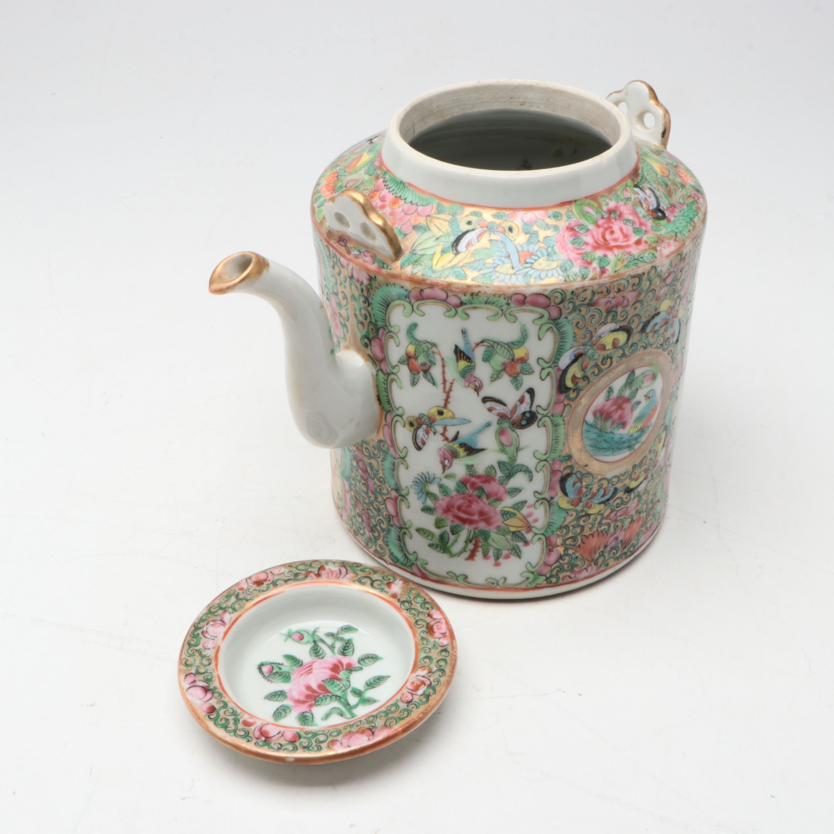 Chinese Export Style Rose Medallion Porcelain Teapot