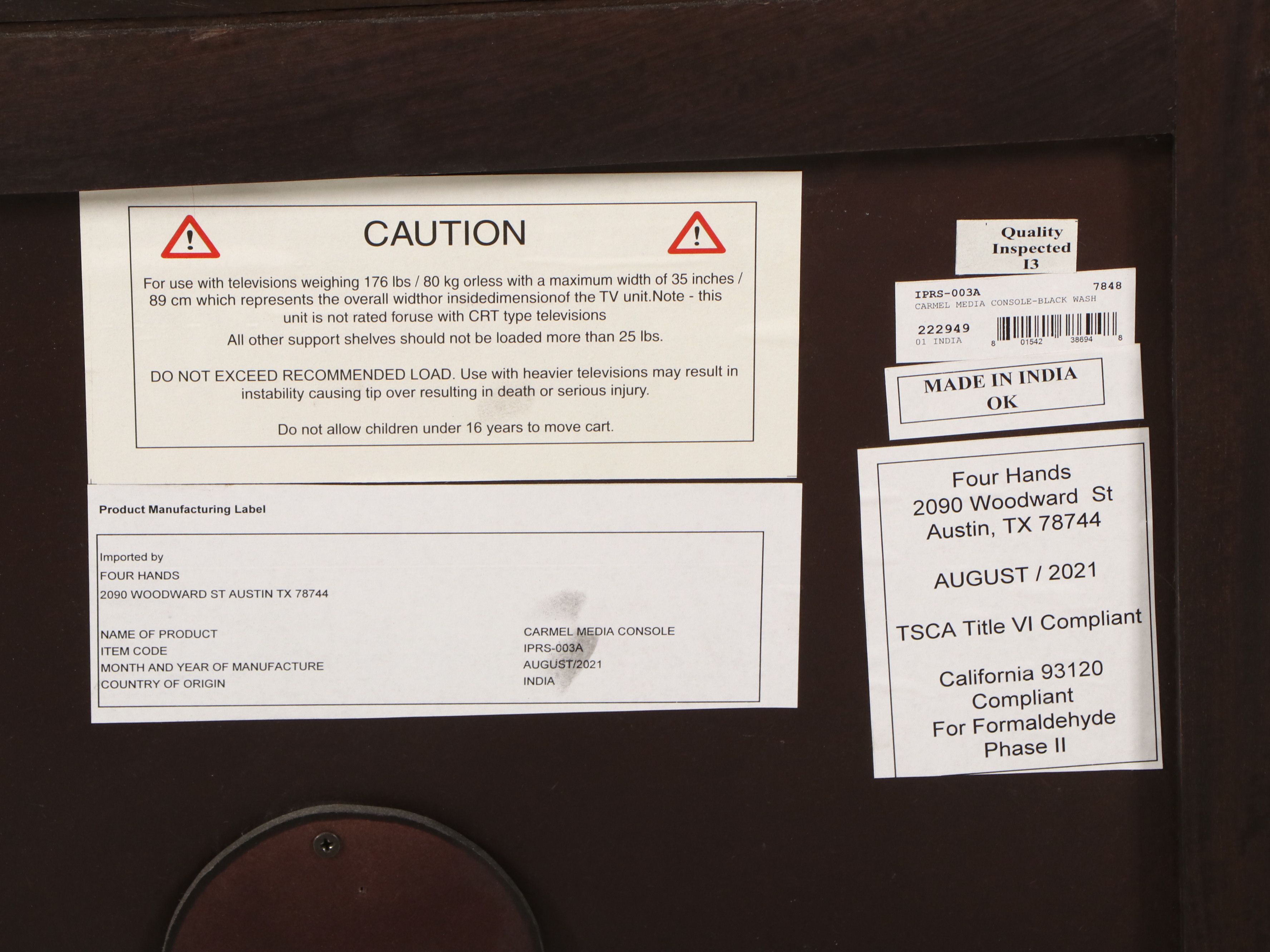 Four Hands "Carmel" Media Console Cabinet with Woven Cane Doorfronts, 2021