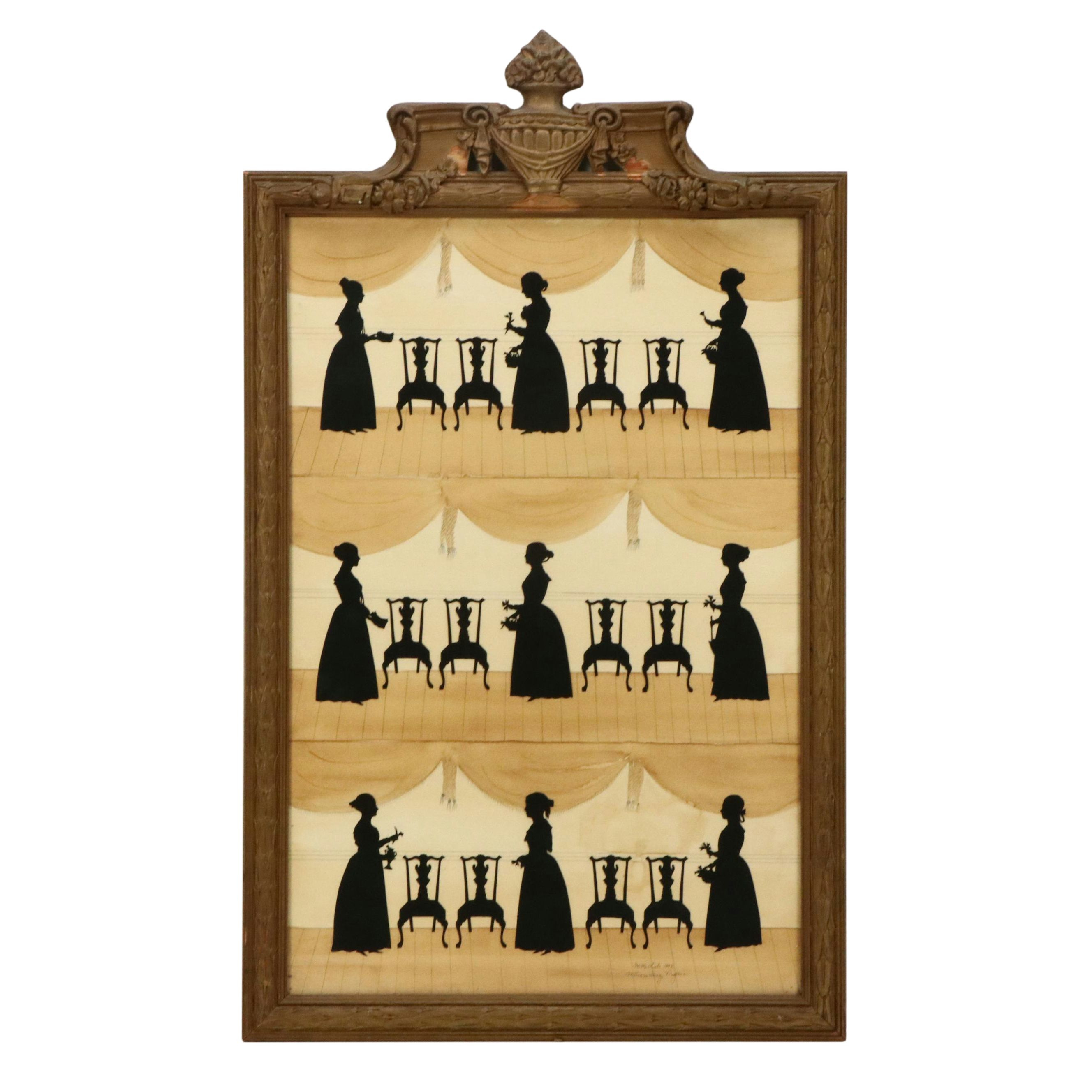 Wendy Schultz Wubbels Paper Silhouette Art of Women and Couple Framed in Mirror