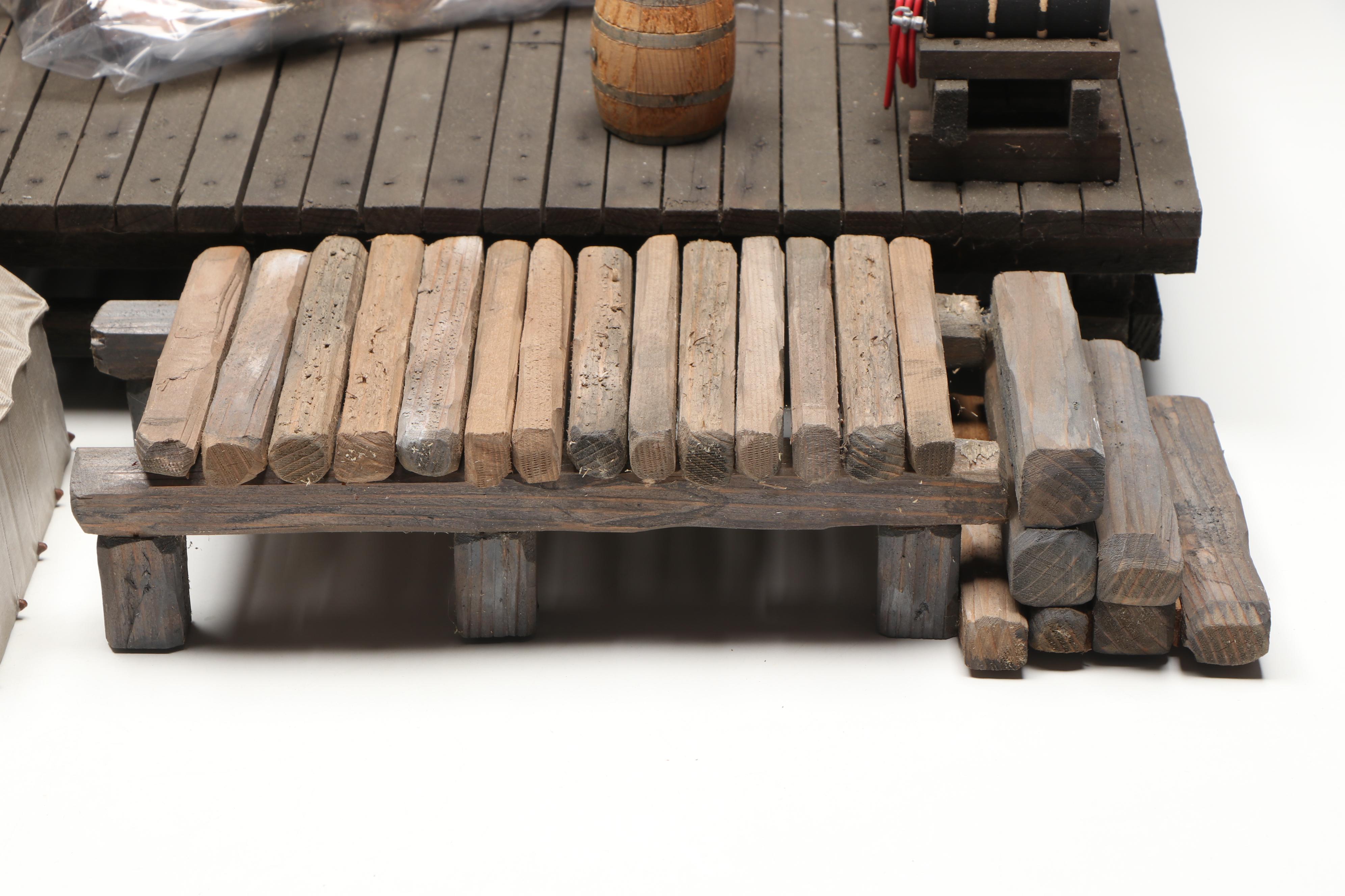 Handcrafted Wooden Train Platform with Outbuilding and More Accessories