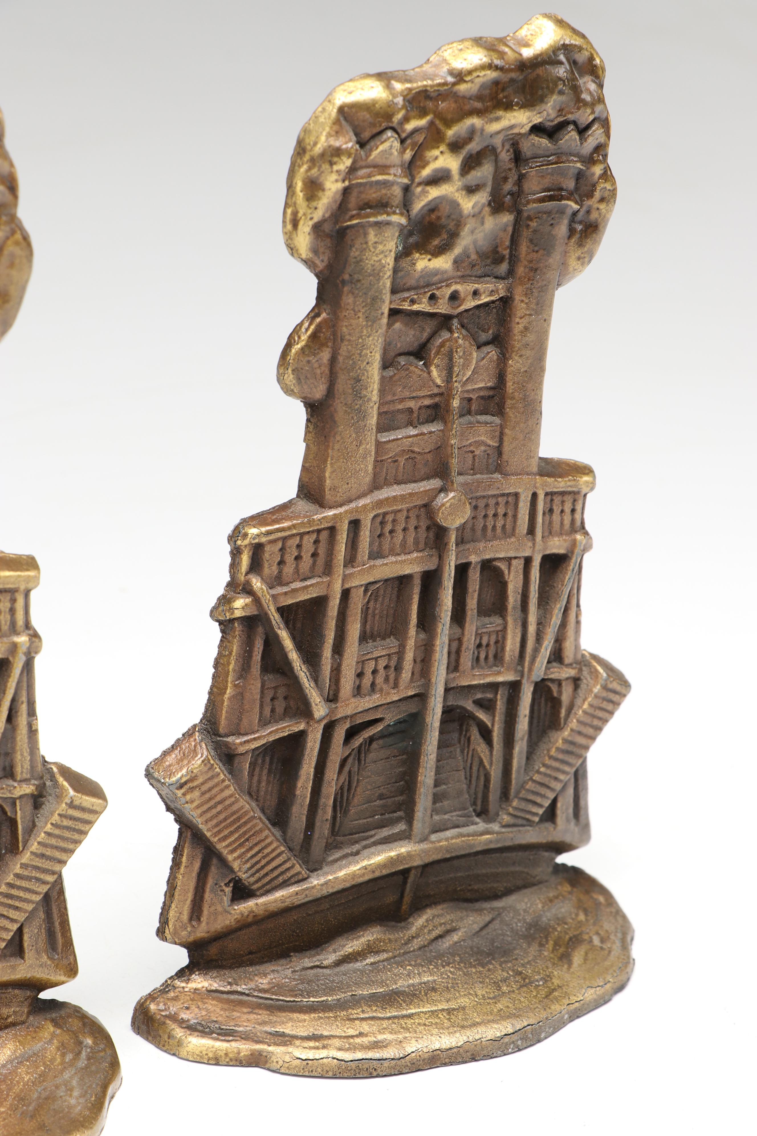 Art Deco Style Cast Brass Steamboat Shaped Bookends, Early to Mid-20th Century