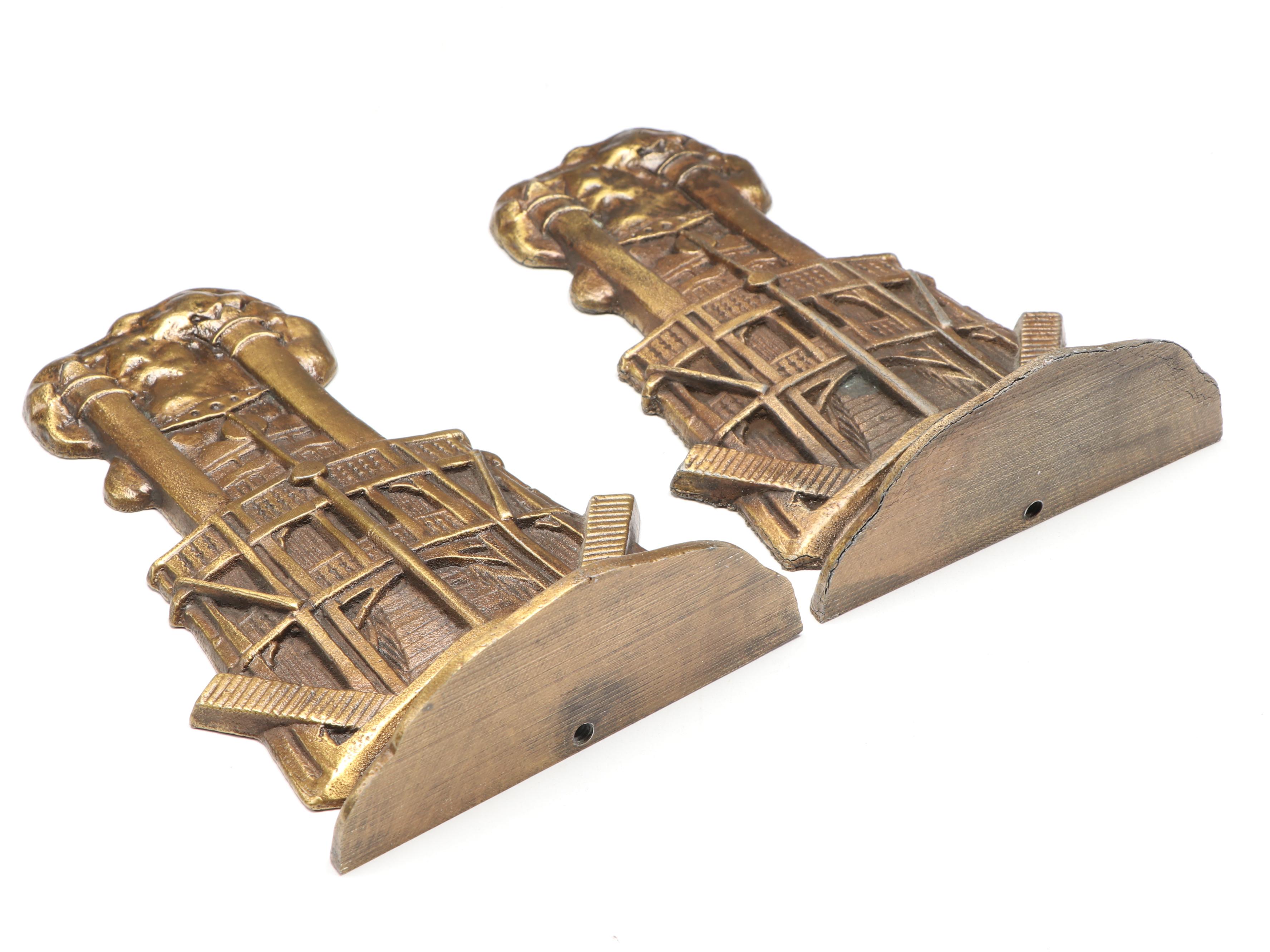 Art Deco Style Cast Brass Steamboat Shaped Bookends, Early to Mid-20th Century