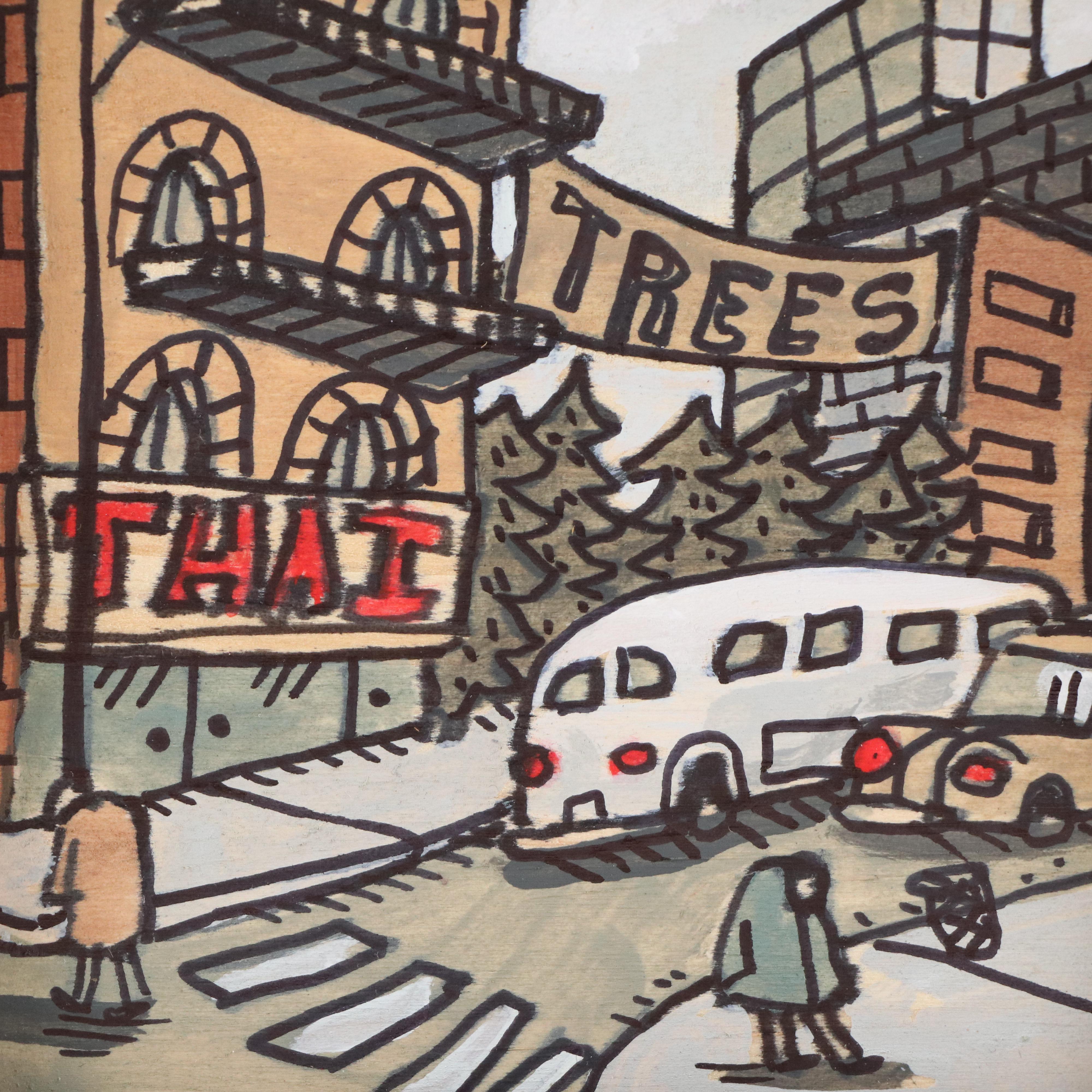 Aaron Wooten Stylized Holiday-Themed Mixed Media Painting "Trees"