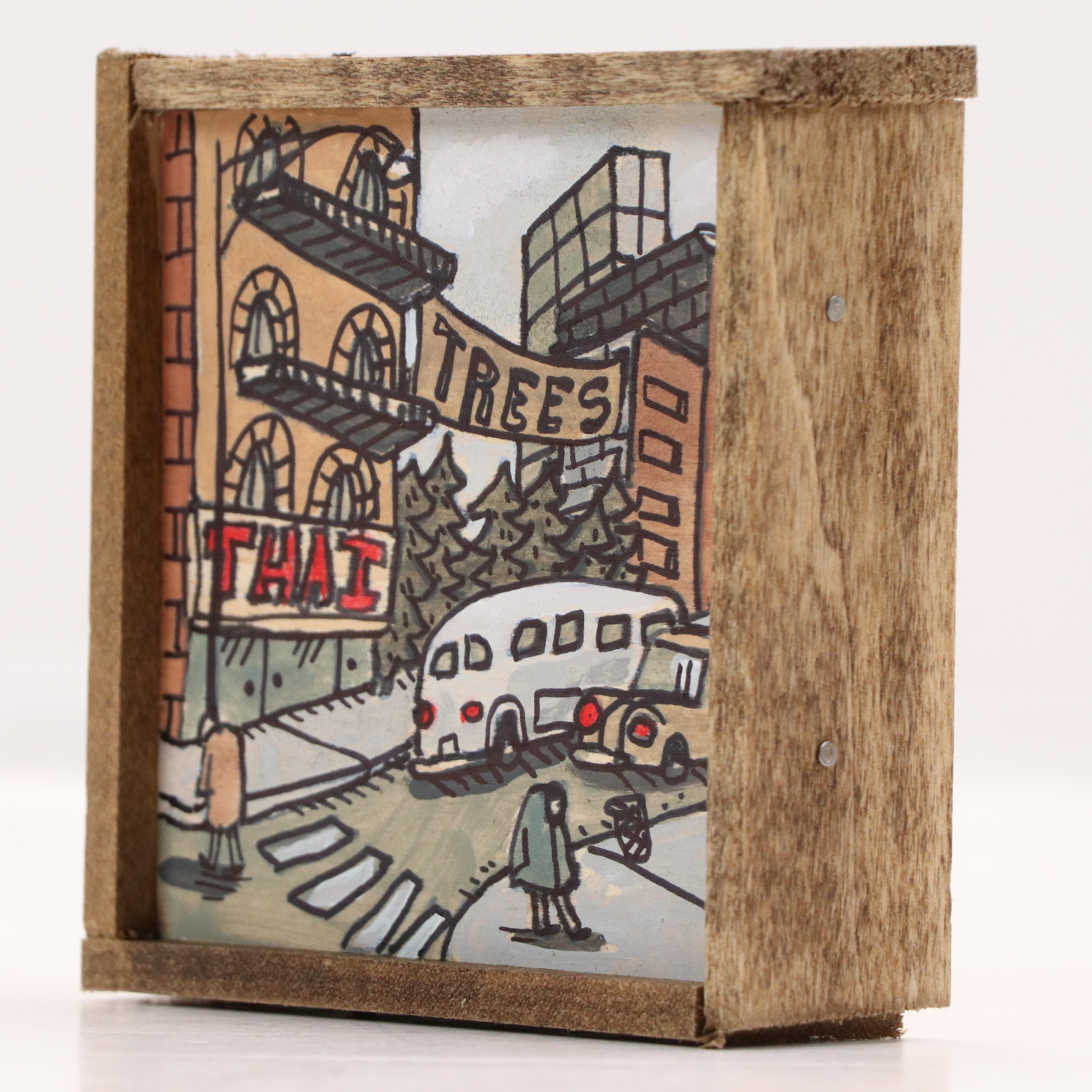 Aaron Wooten Stylized Holiday-Themed Mixed Media Painting "Trees"