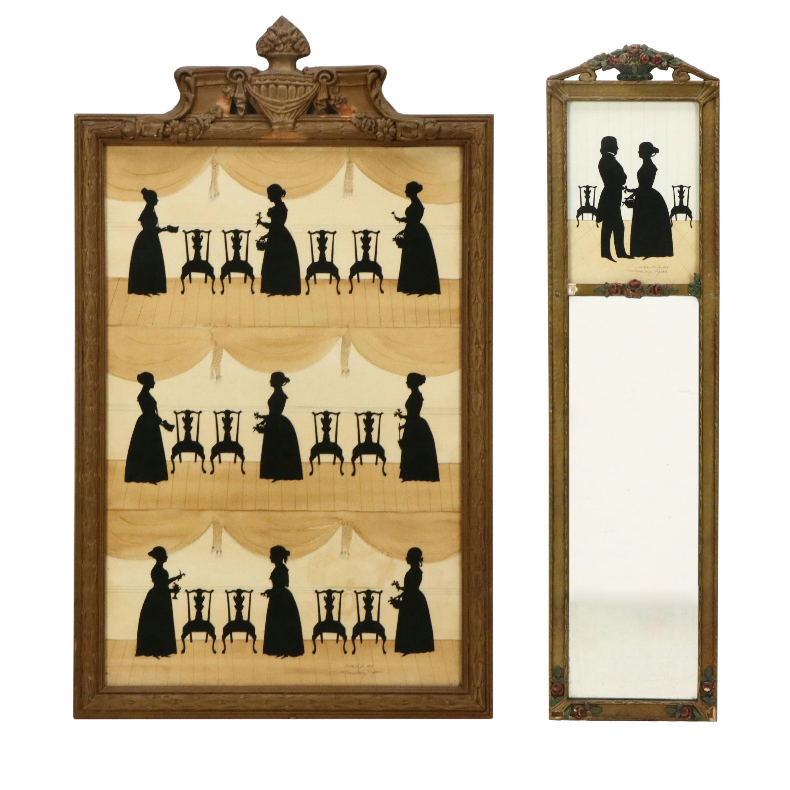 Wendy Schultz Wubbels Paper Silhouette Art of Women and Couple Framed in Mirror