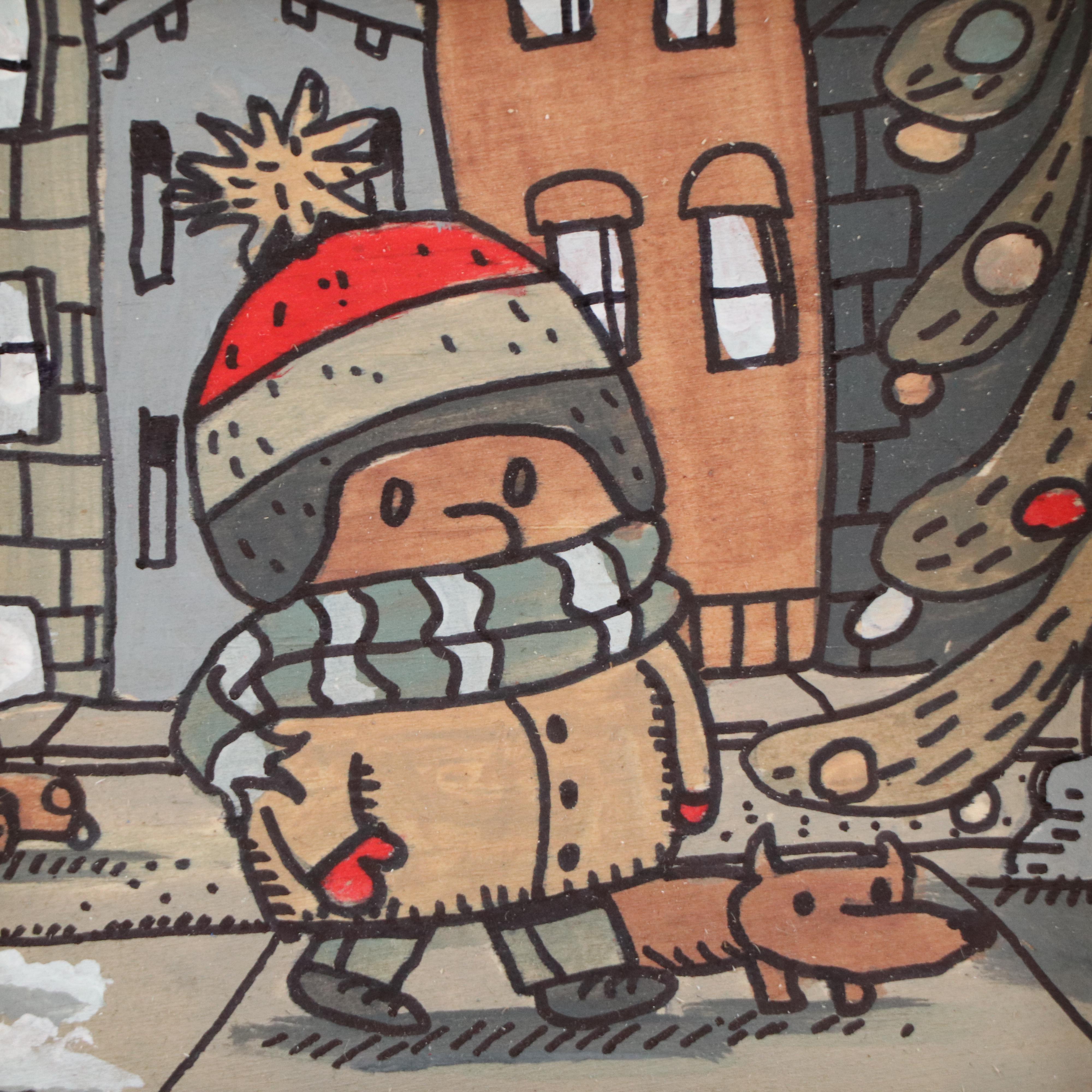 Aaron Wooten Stylized Holiday-Themed Mixed Media Painting "A Christmas Story"