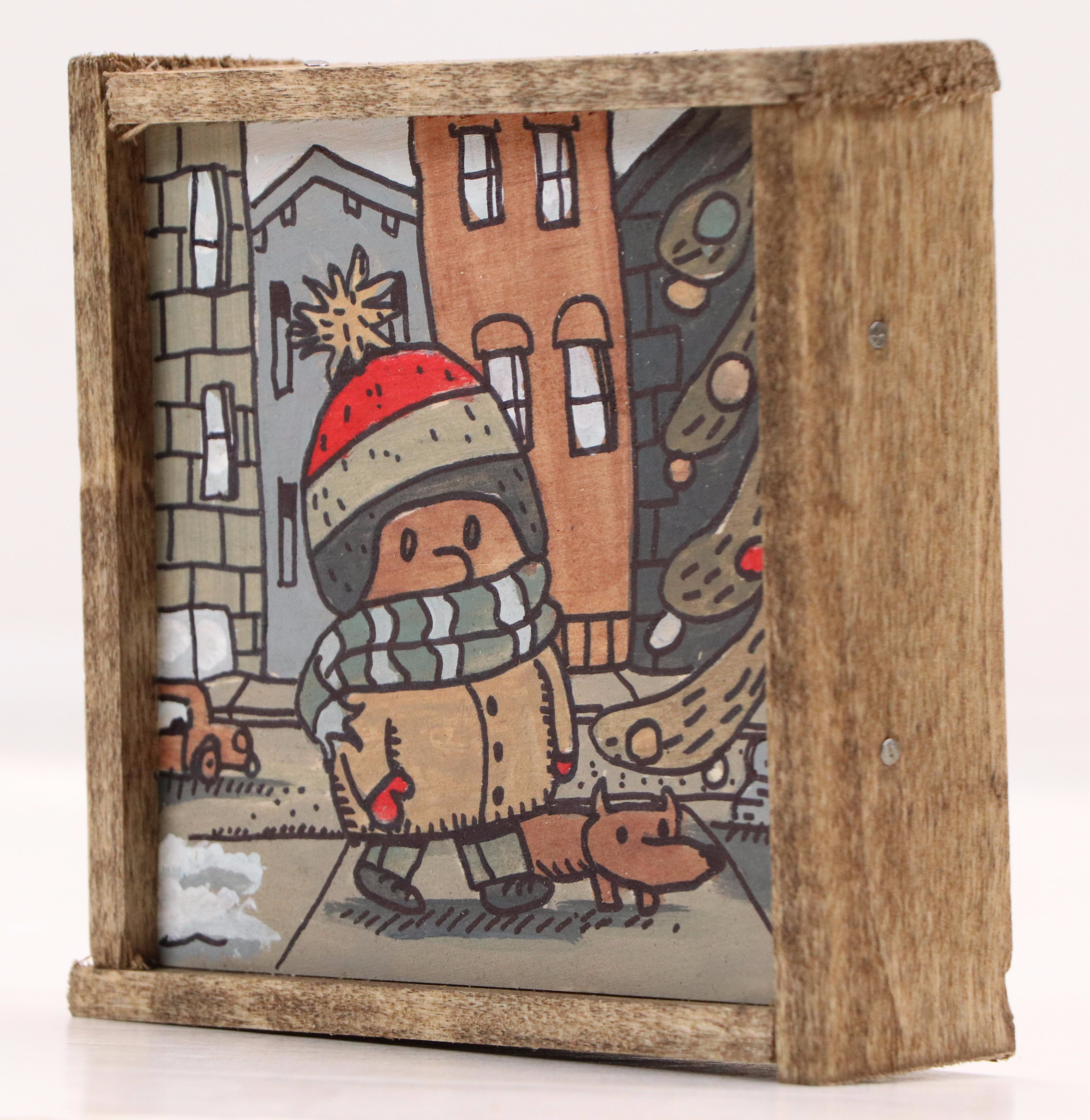 Aaron Wooten Stylized Holiday-Themed Mixed Media Painting "A Christmas Story"