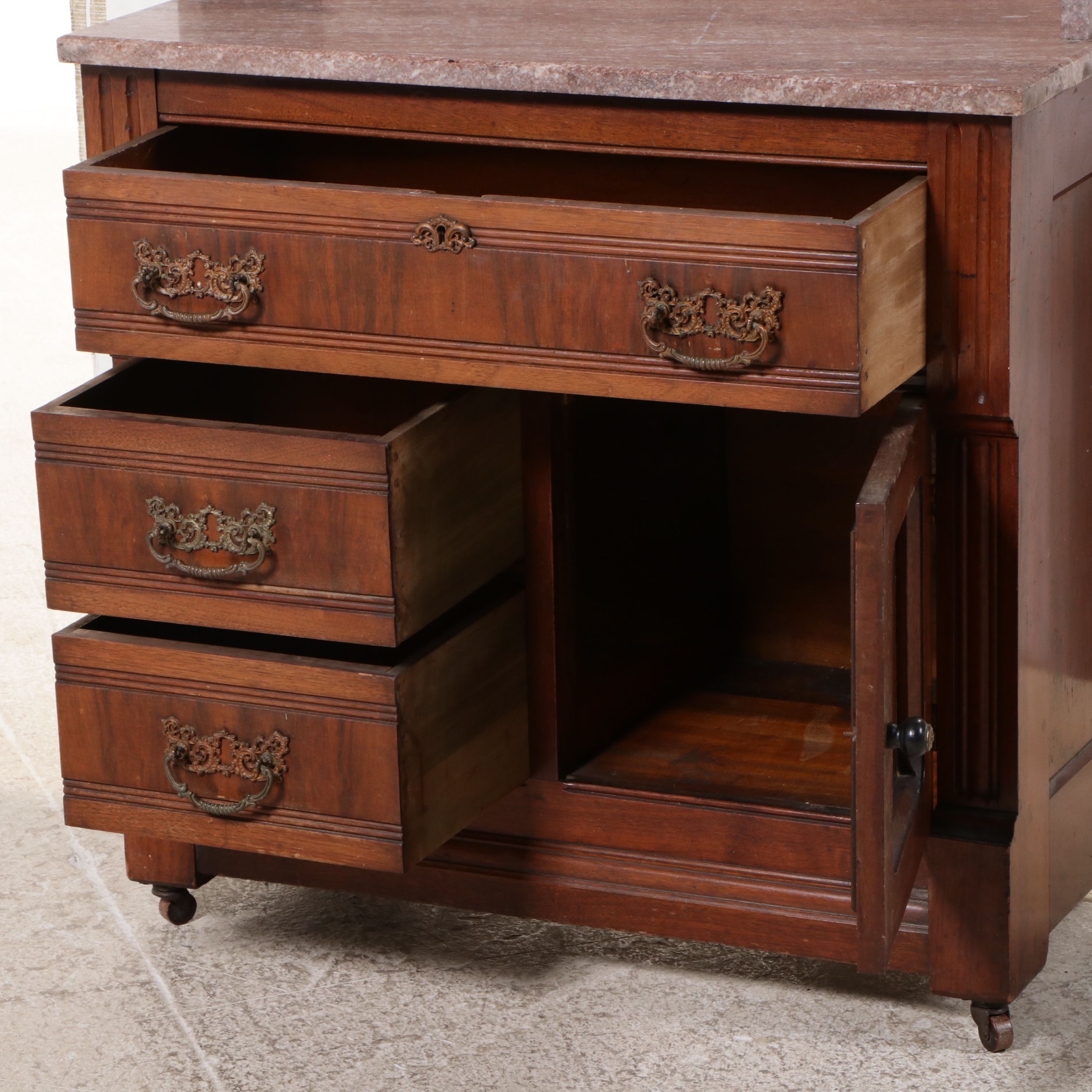 Eastlake Walnut Washstand with Marble Top