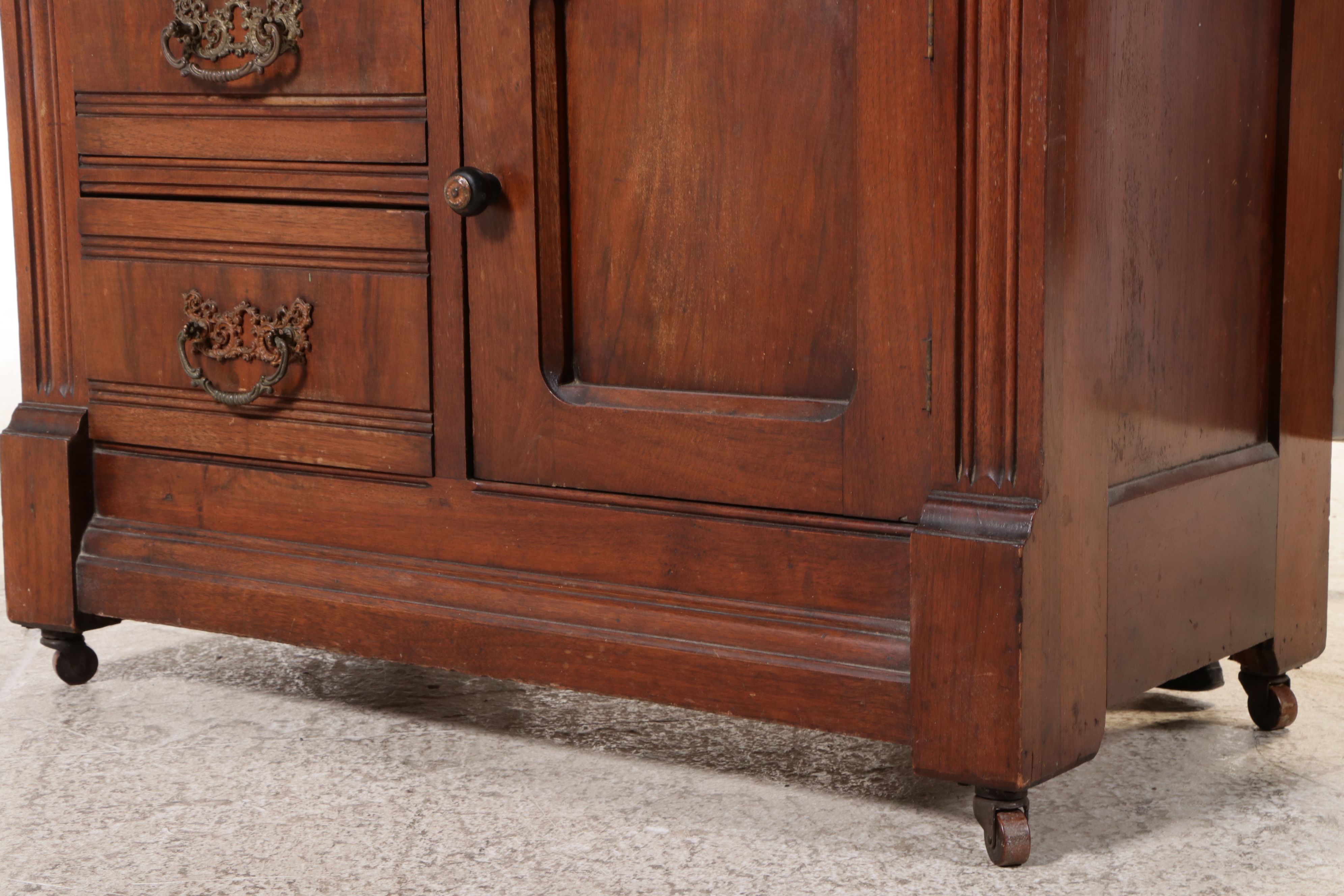 Eastlake Walnut Washstand with Marble Top