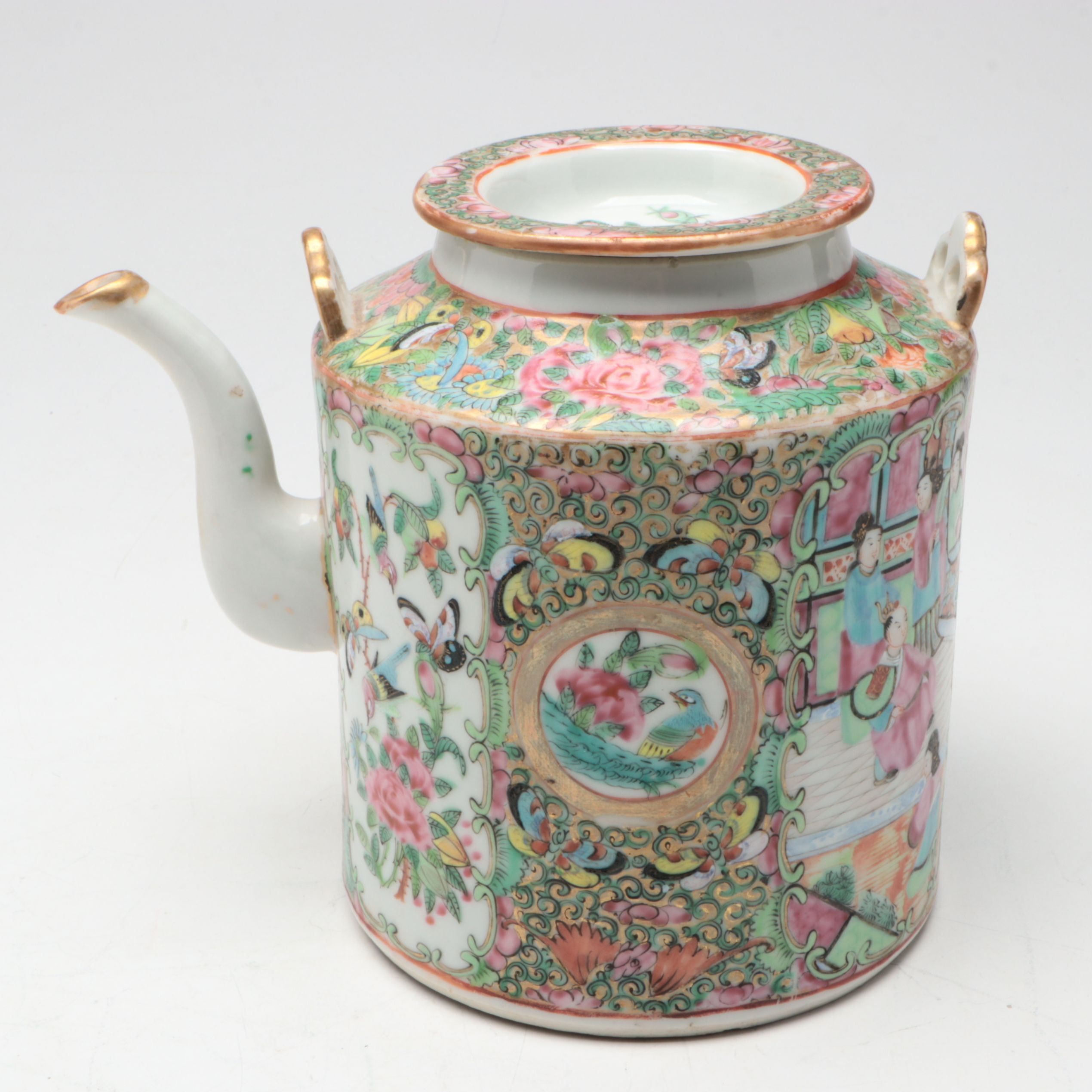 Chinese Export Style Rose Medallion Porcelain Teapot