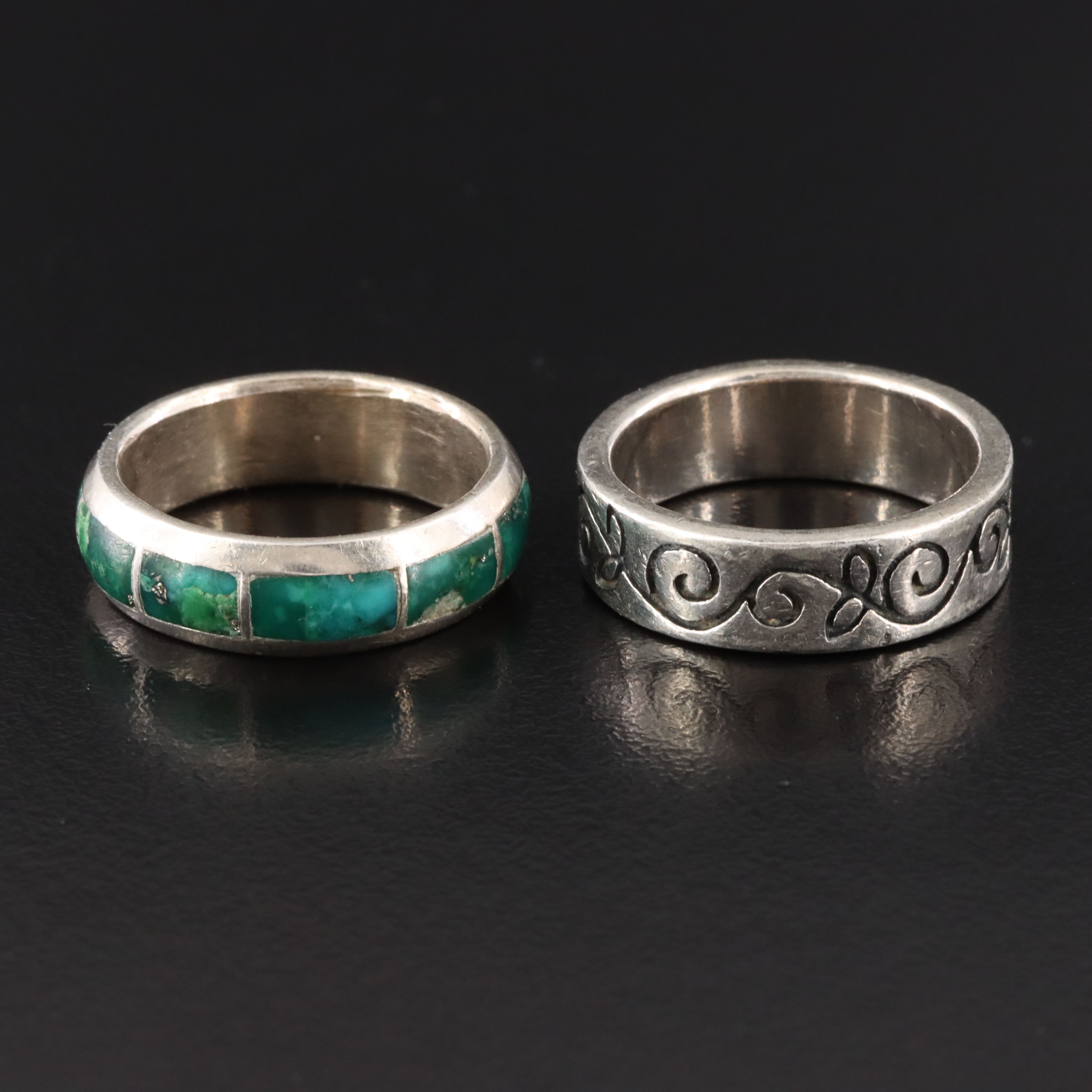 Sterling Scroll Motif and Turquoise Bands