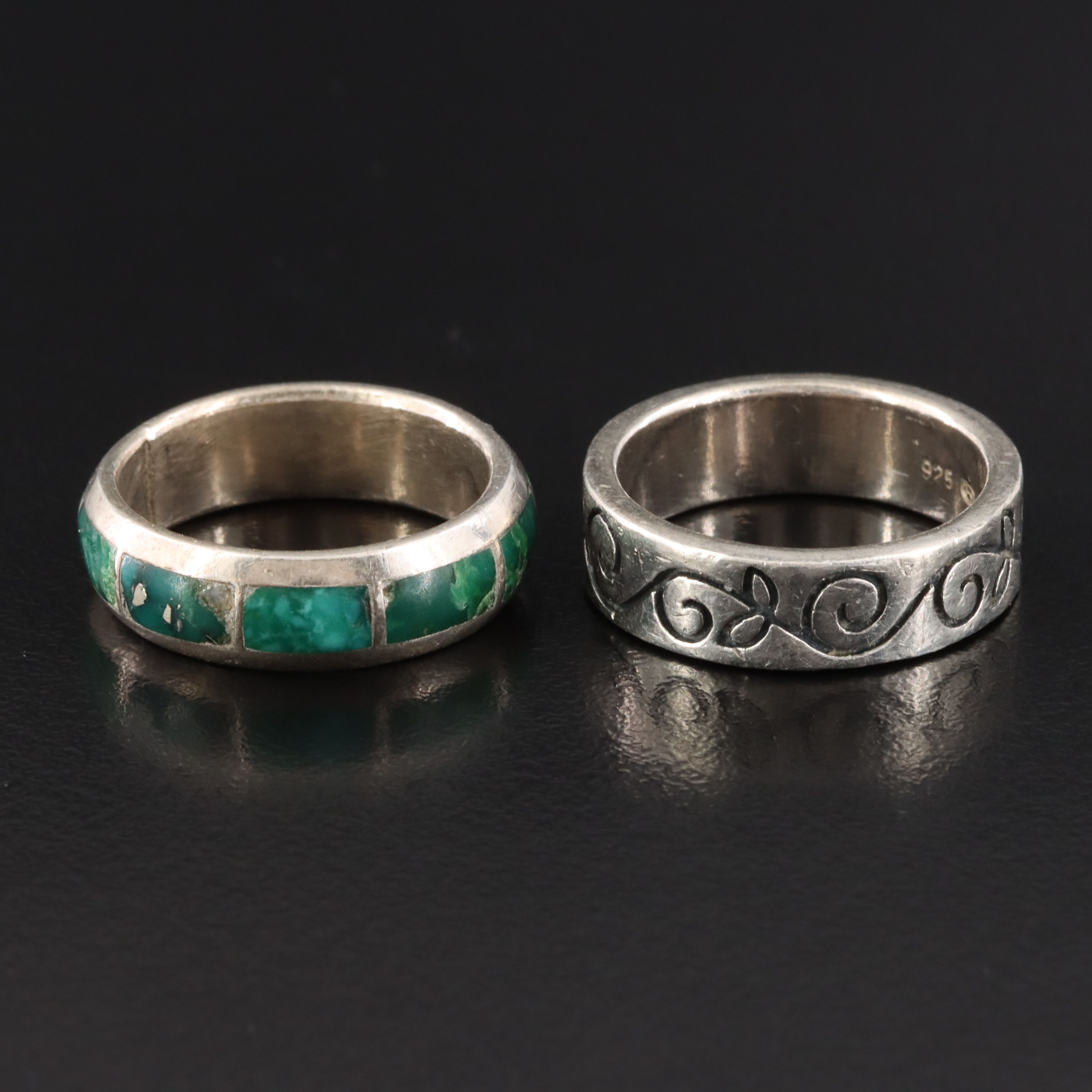 Sterling Scroll Motif and Turquoise Bands