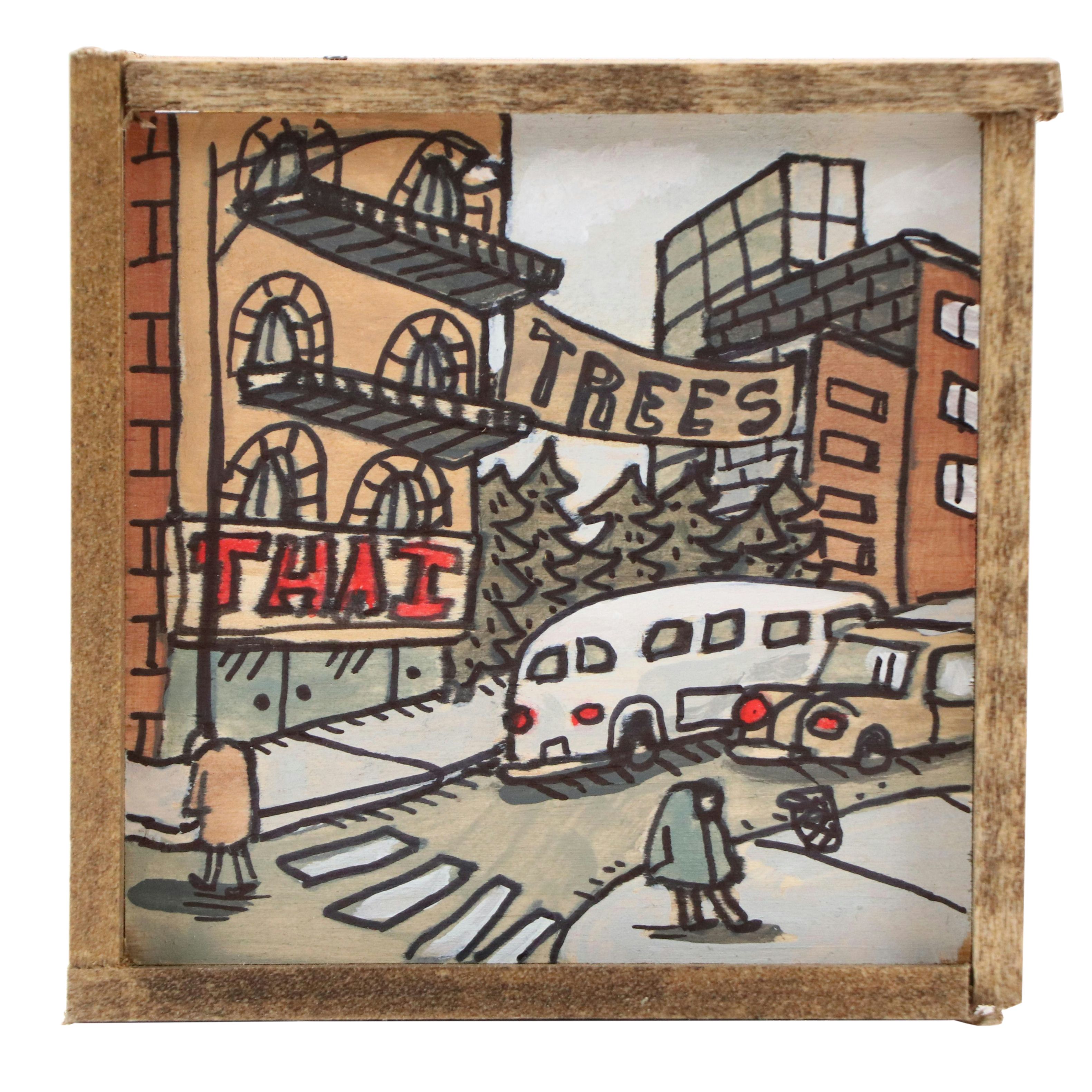 Aaron Wooten Stylized Holiday-Themed Mixed Media Painting "Trees"