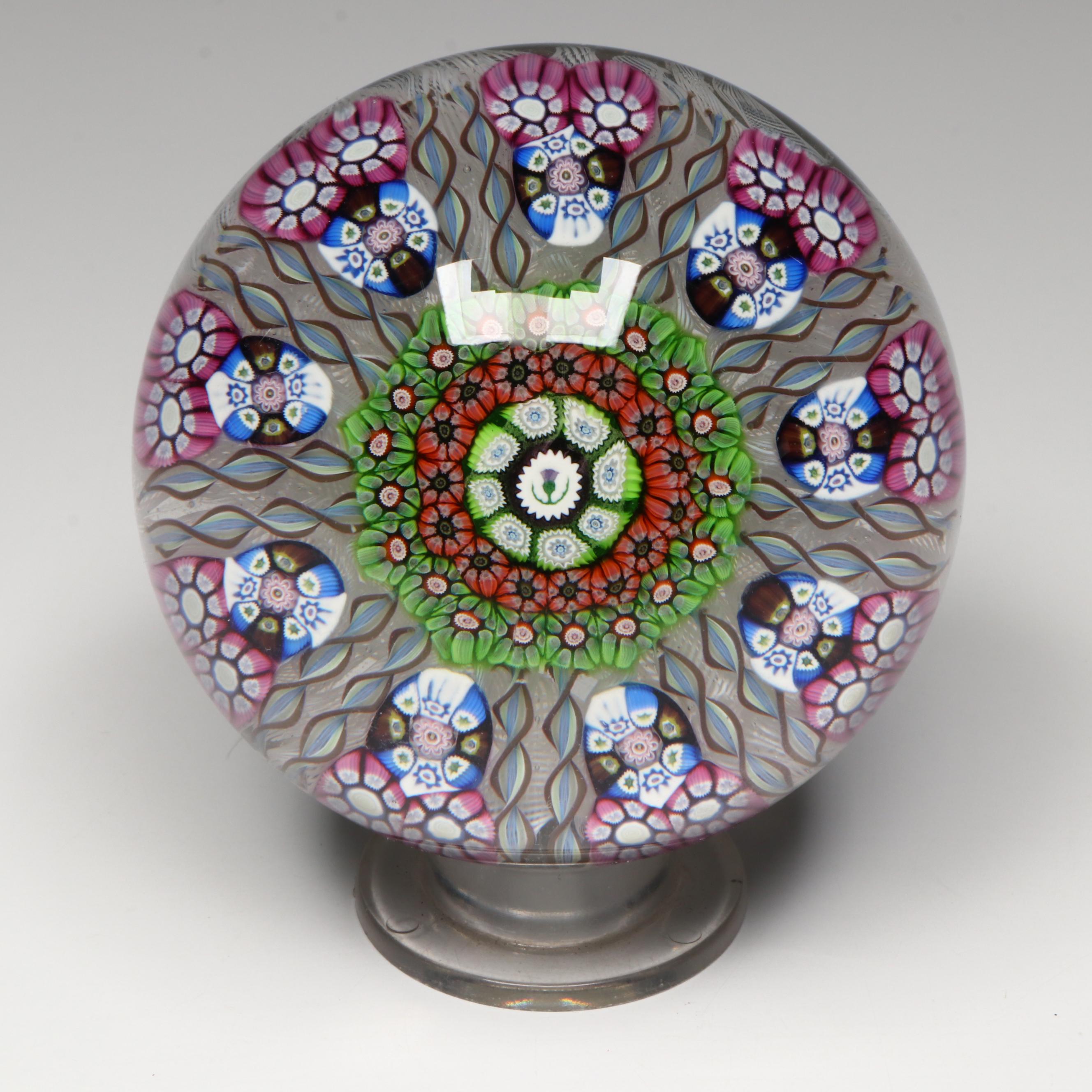Perthshire Thistle Picture Cane and Latticino Glass Paperweight, 1975
