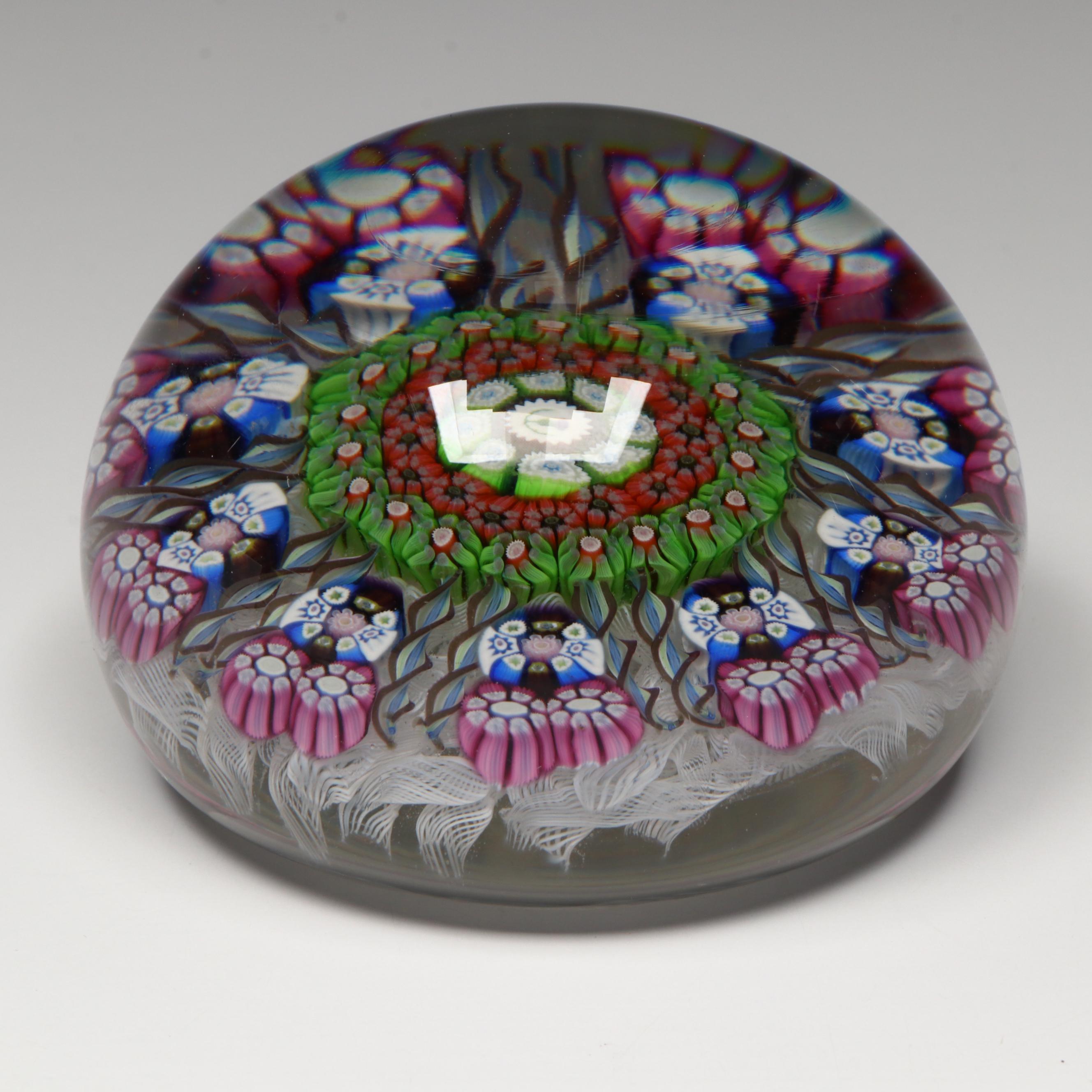 Perthshire Thistle Picture Cane and Latticino Glass Paperweight, 1975