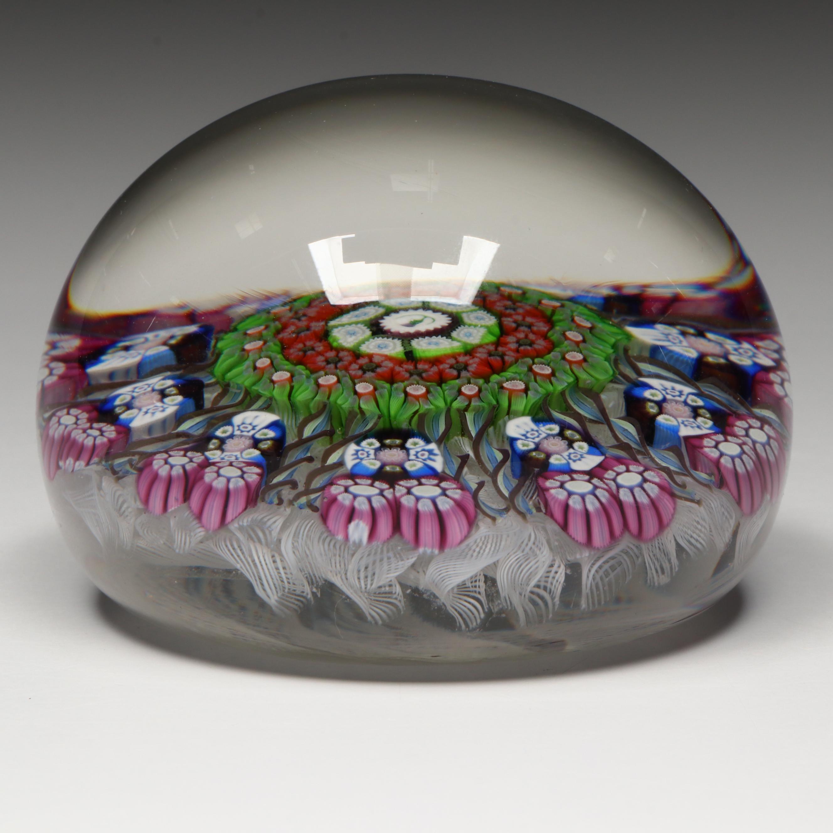 Perthshire Thistle Picture Cane and Latticino Glass Paperweight, 1975