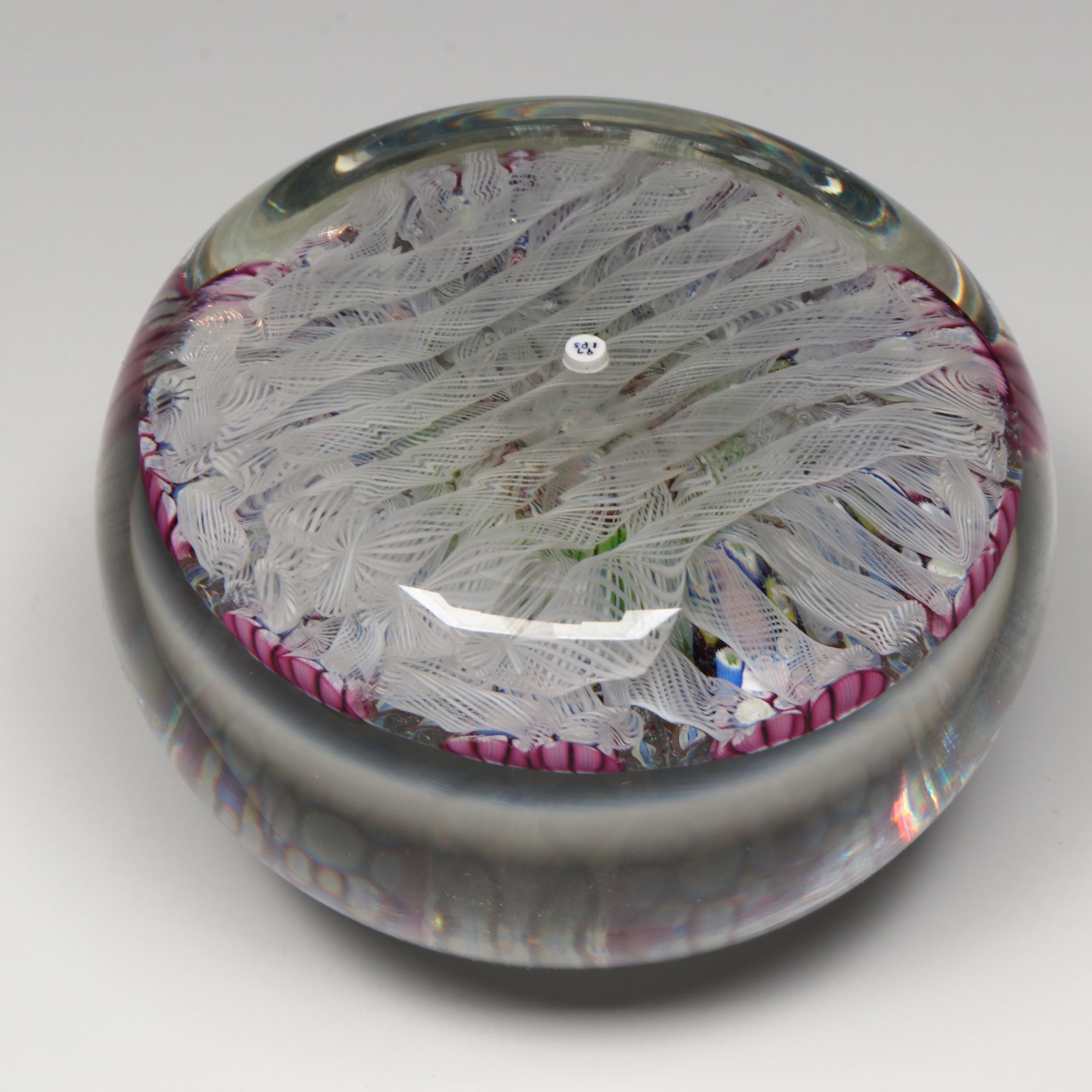 Perthshire Thistle Picture Cane and Latticino Glass Paperweight, 1975