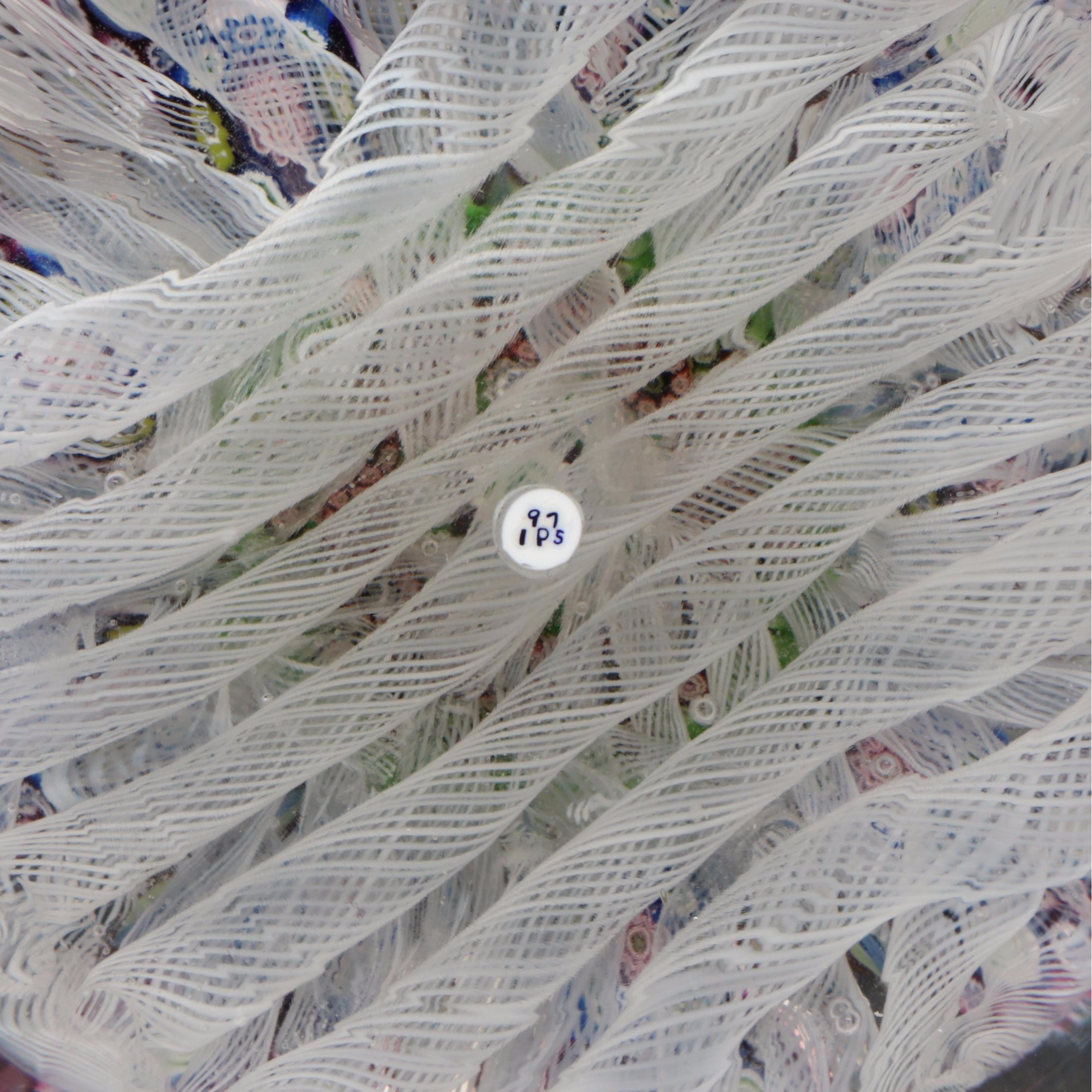 Perthshire Thistle Picture Cane and Latticino Glass Paperweight, 1975