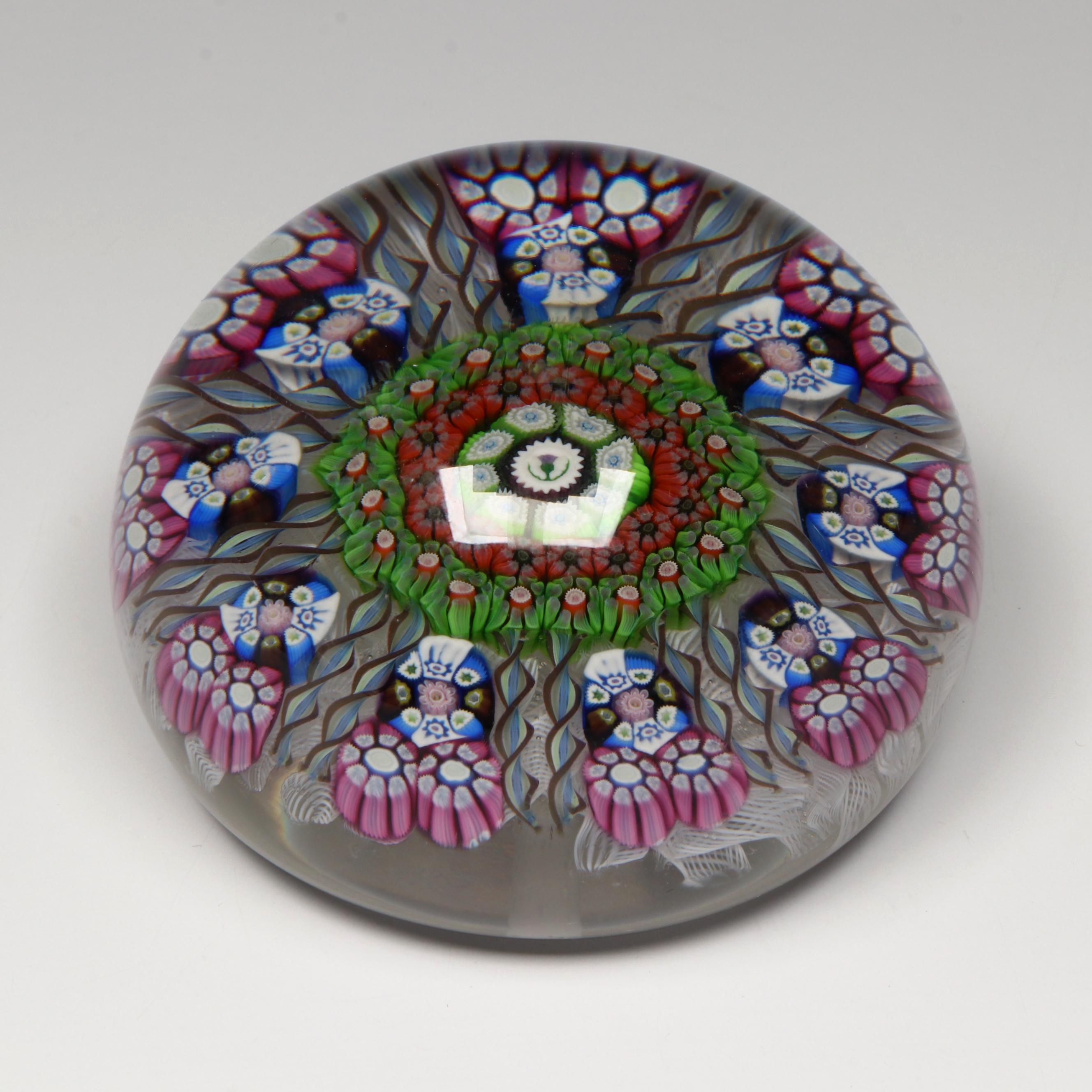 Perthshire Thistle Picture Cane and Latticino Glass Paperweight, 1975