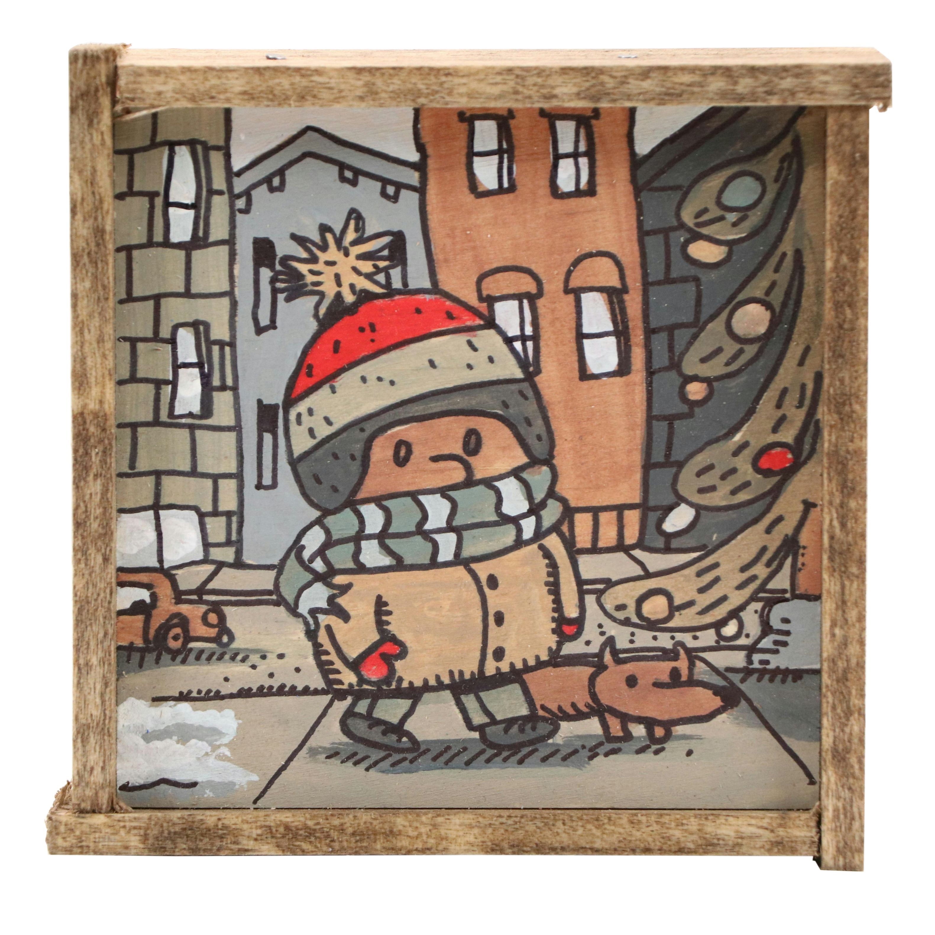 Aaron Wooten Stylized Holiday-Themed Mixed Media Painting "A Christmas Story"