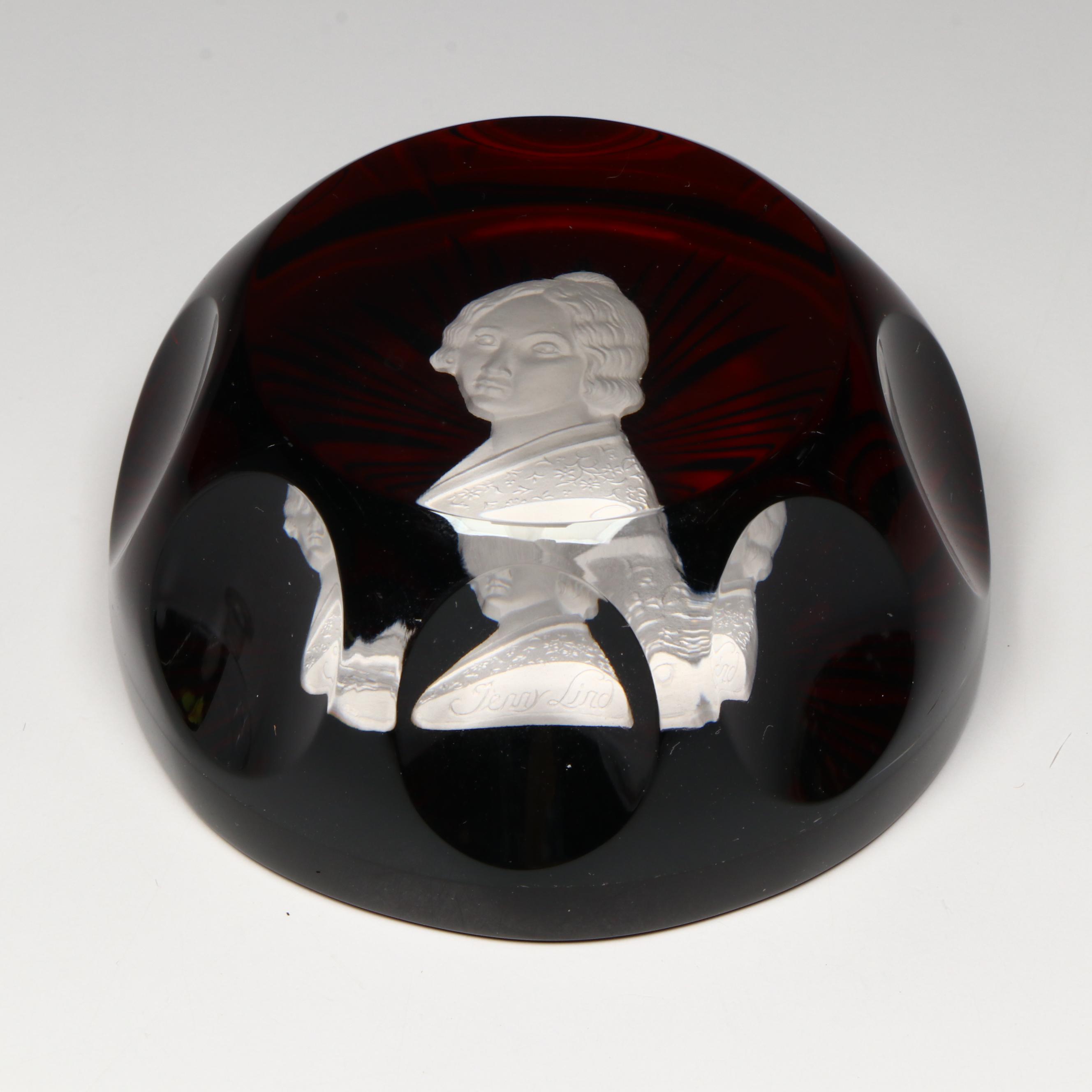 Cristal d'Albret Sulphide Jenny Lind Cameo Glass Paperweight
