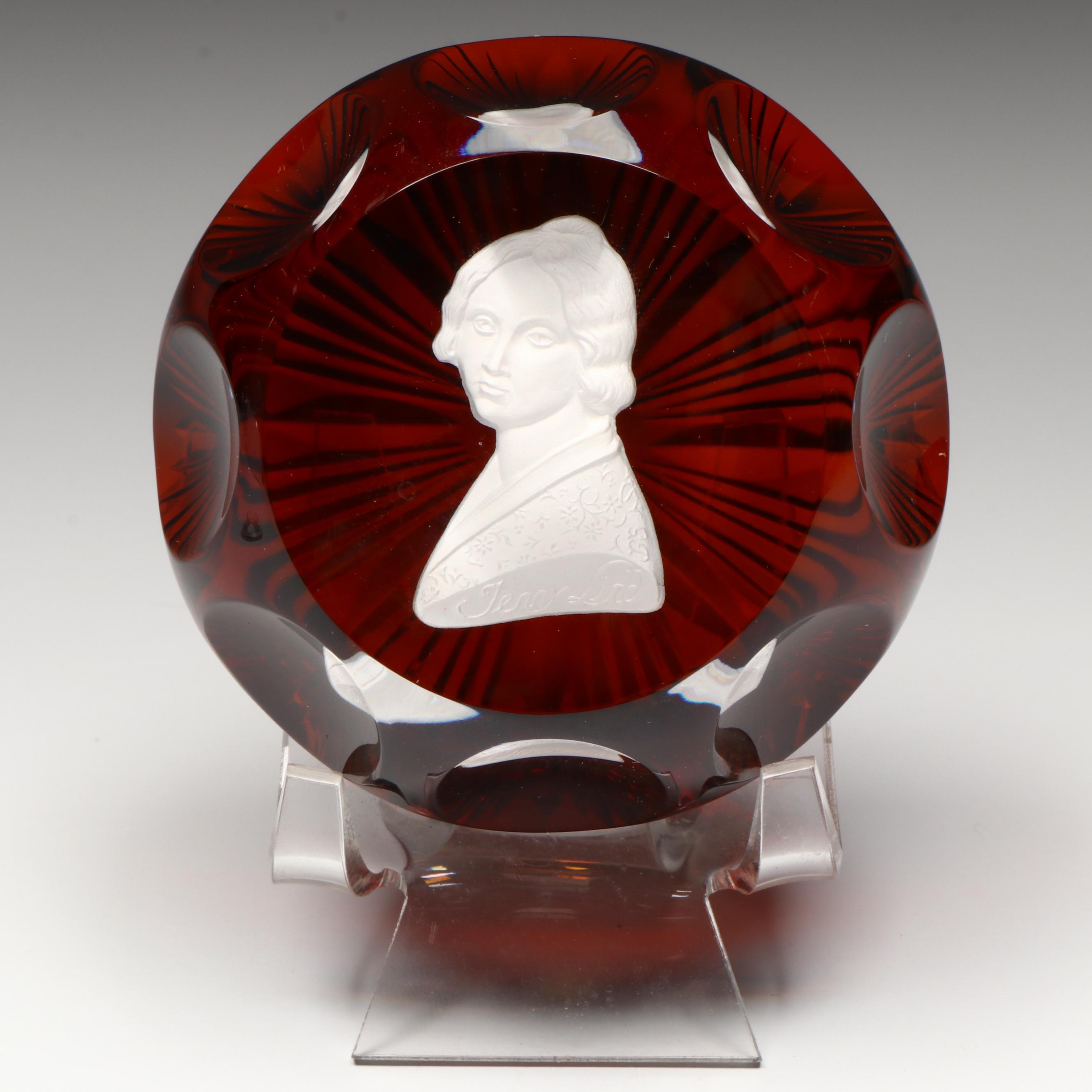 Cristal d'Albret Sulphide Jenny Lind Cameo Glass Paperweight