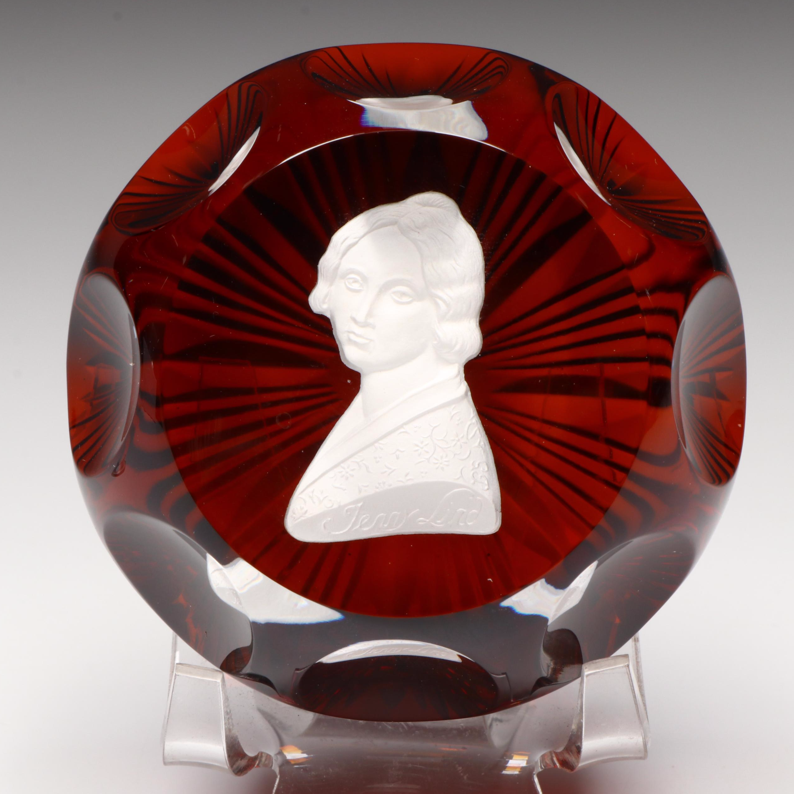 Cristal d'Albret Sulphide Jenny Lind Cameo Glass Paperweight