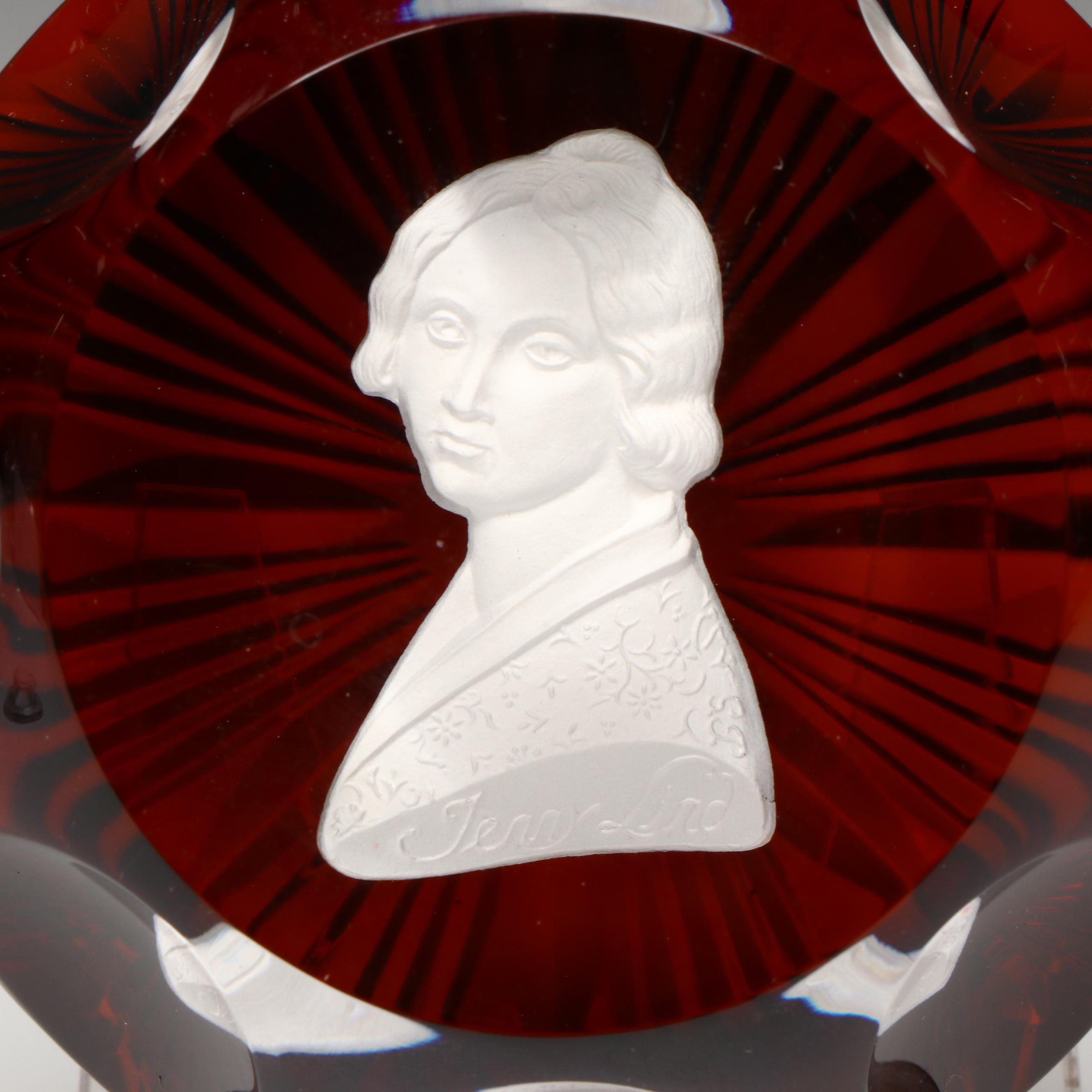 Cristal d'Albret Sulphide Jenny Lind Cameo Glass Paperweight