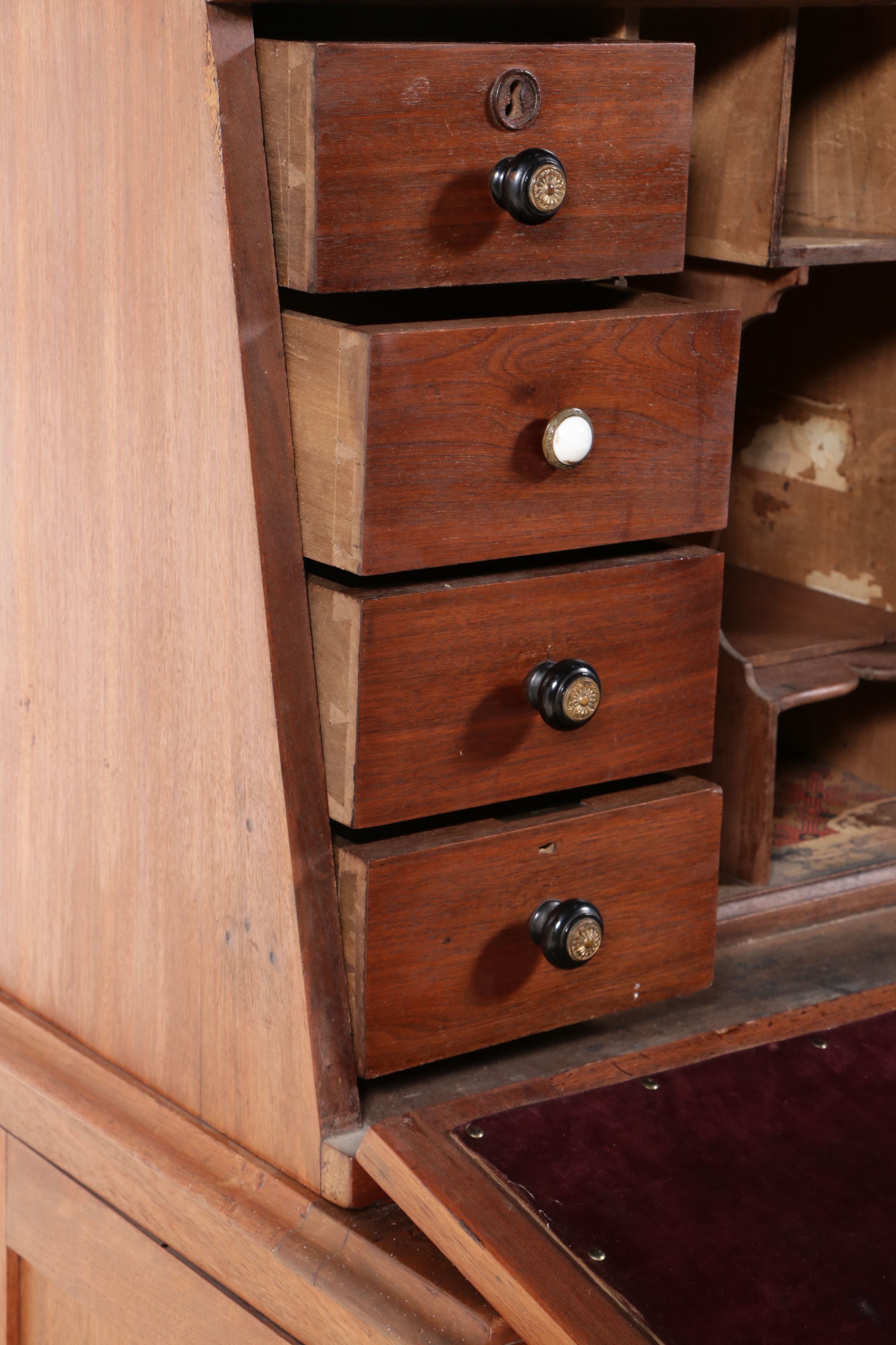 Victorian Renaissance Revival Walnut Desk on Cabinet