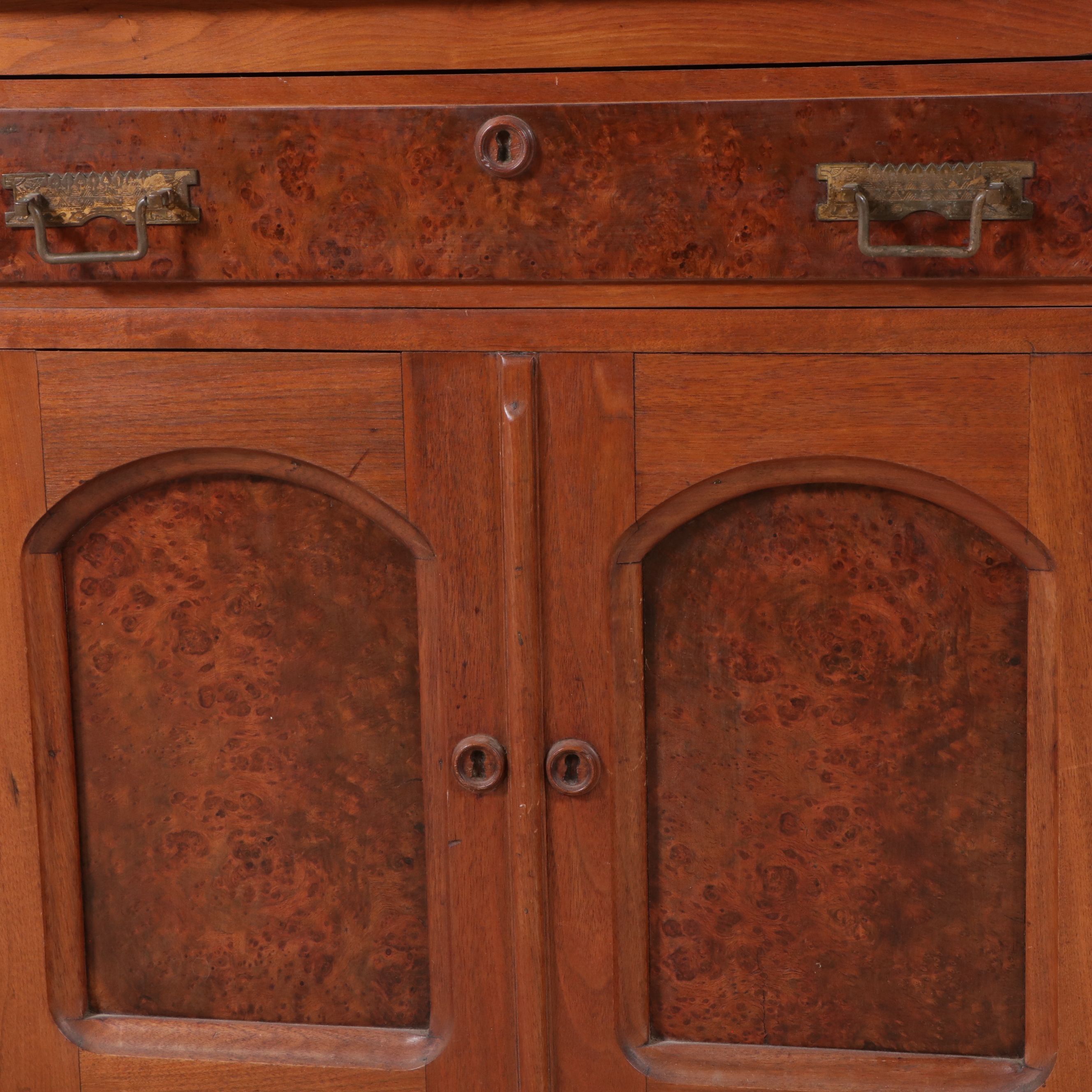 Victorian Renaissance Revival Walnut Desk on Cabinet
