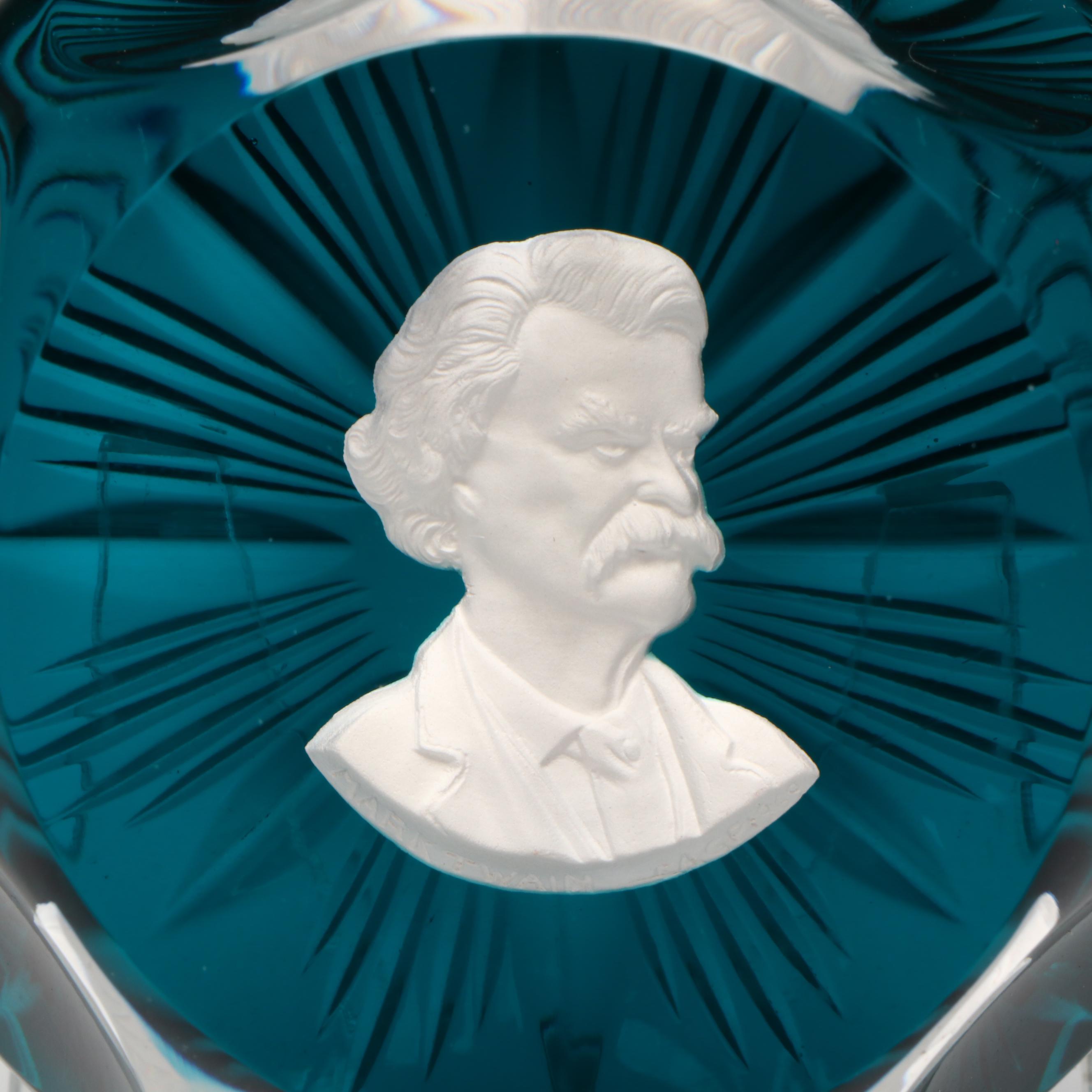 Cristal d'Albret Mark Twain Sulphide Glass Paperweight
