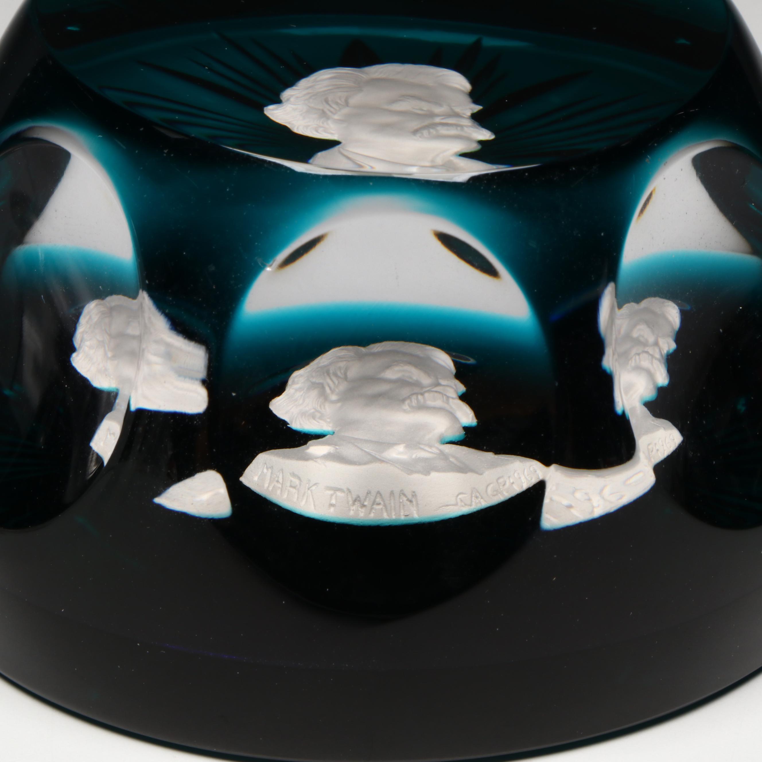 Cristal d'Albret Mark Twain Sulphide Glass Paperweight