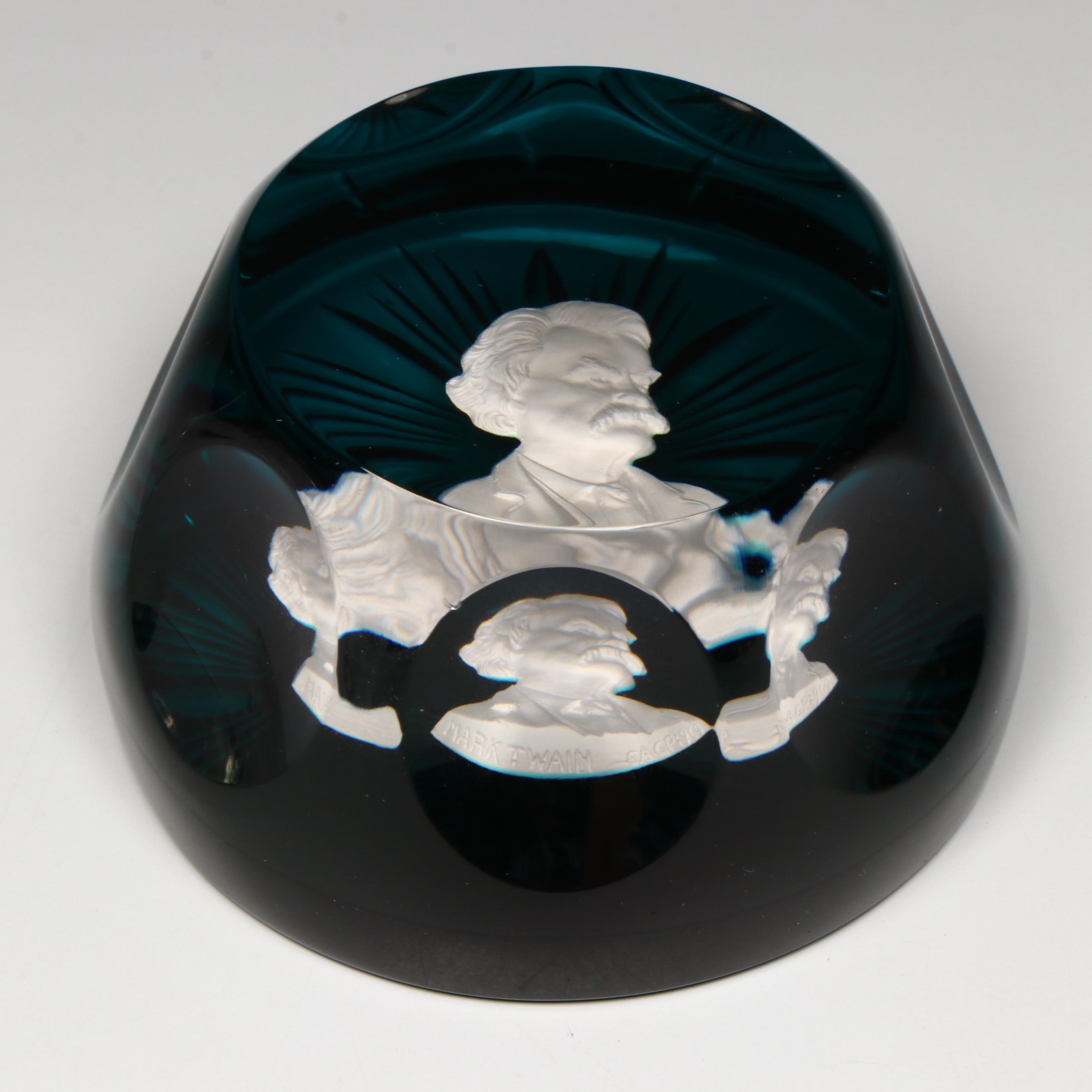 Cristal d'Albret Mark Twain Sulphide Glass Paperweight