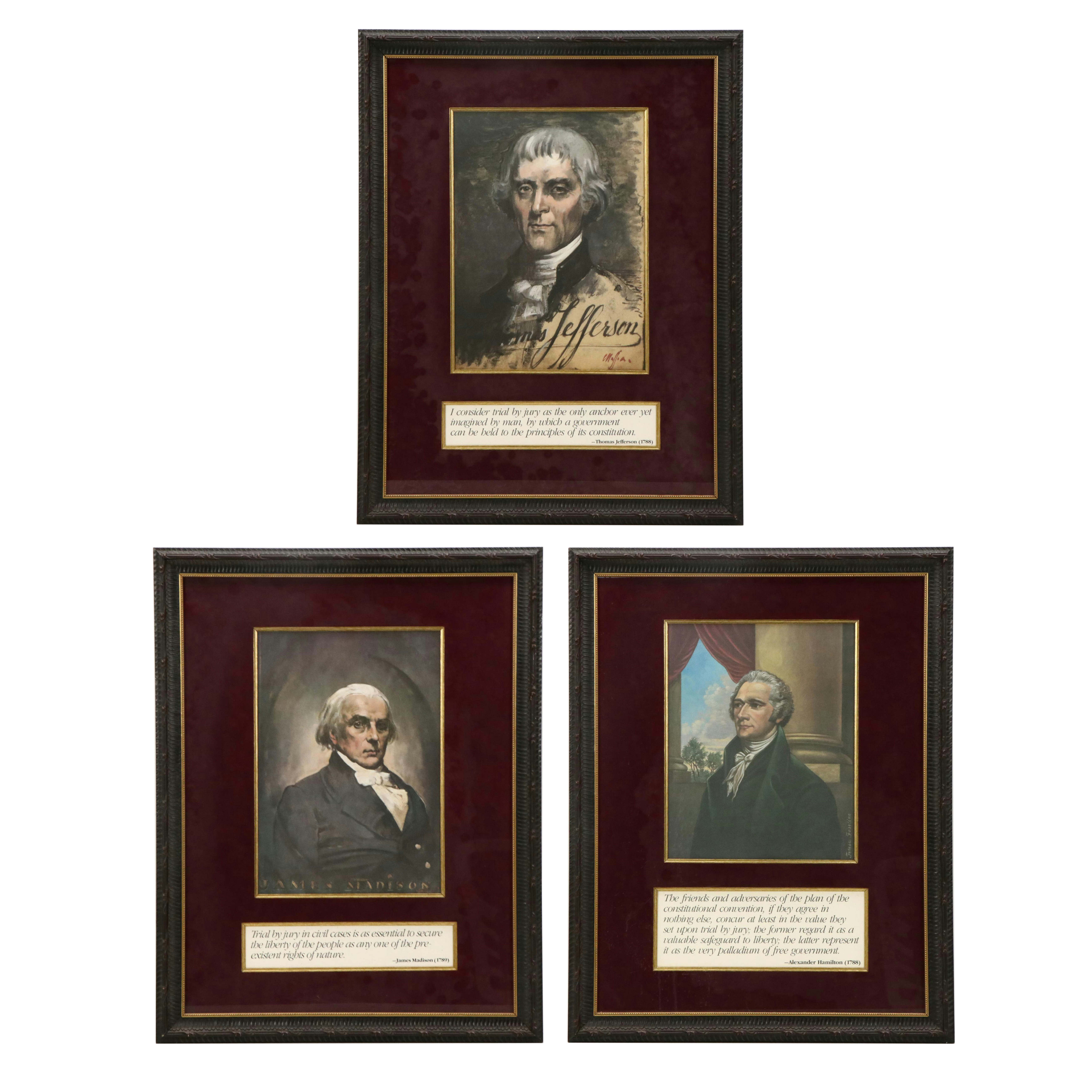 Offset Lithograph Portraits of Founding Fathers Thomas Jefferson and More