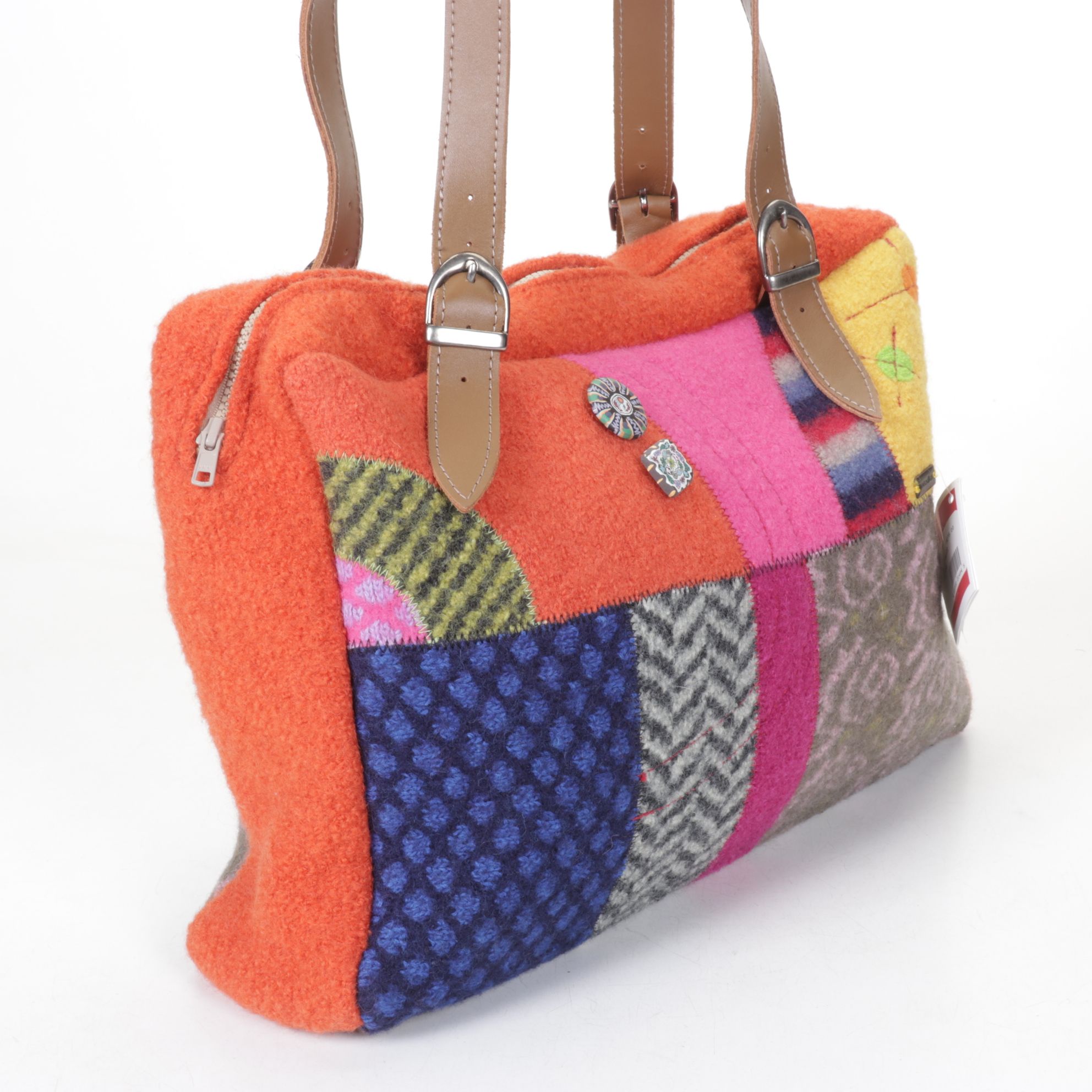 Haflinger Patchwork Wool Bag with Laurel Burch Zip Tote