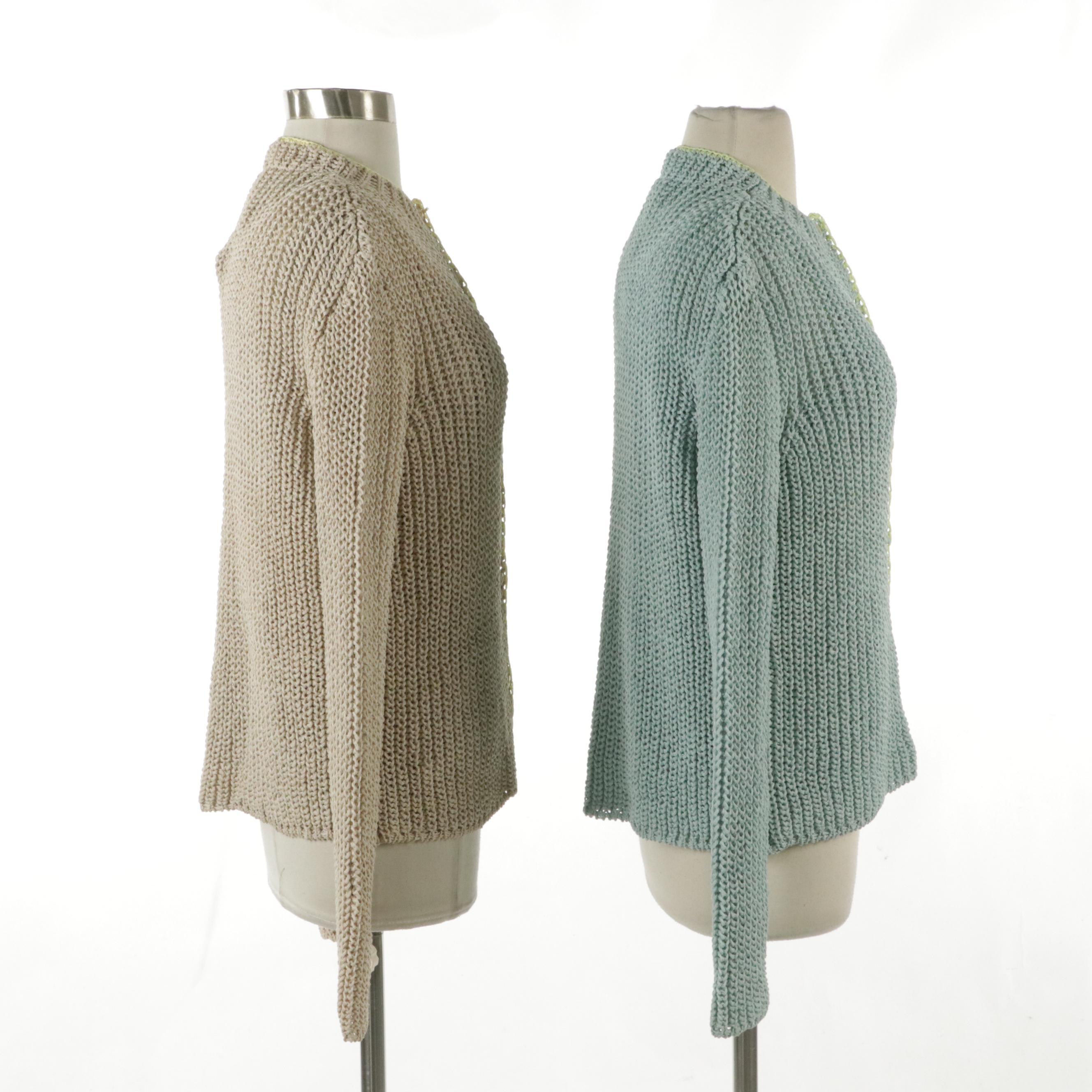 Verger Beige and Light Blue Knit Linen Cardigan Sweater Sets, With Tags