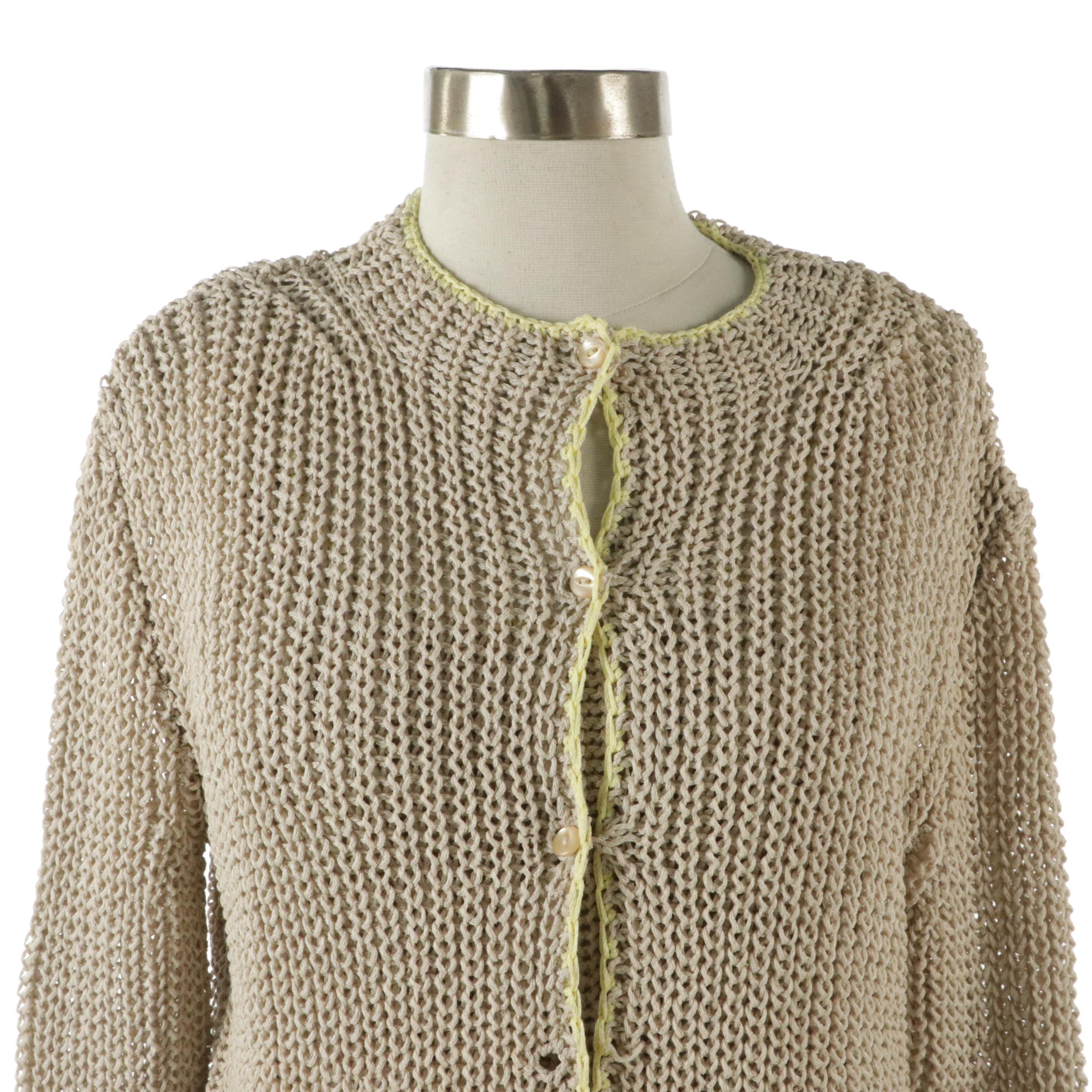 Verger Beige and Light Blue Knit Linen Cardigan Sweater Sets, With Tags