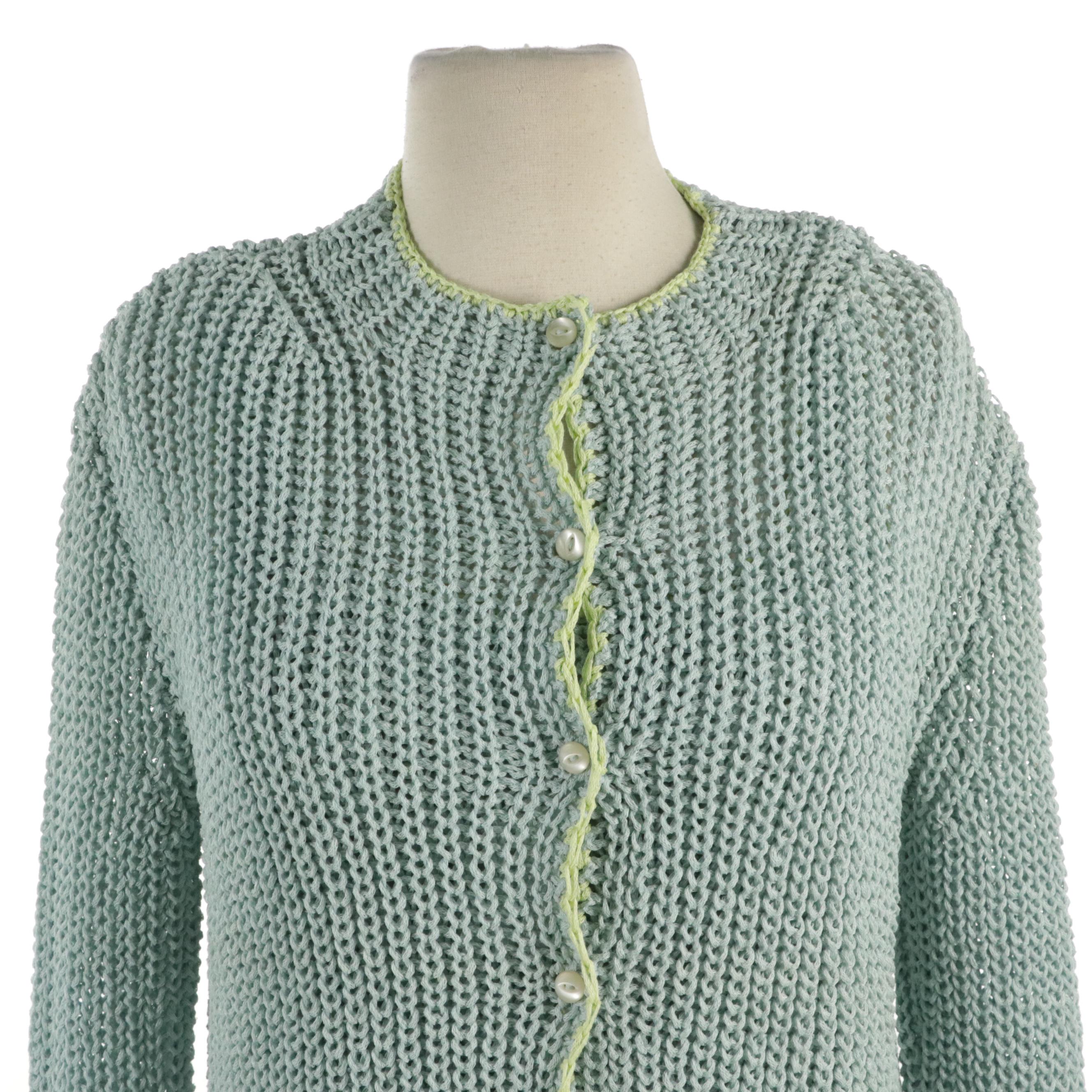 Verger Beige and Light Blue Knit Linen Cardigan Sweater Sets, With Tags