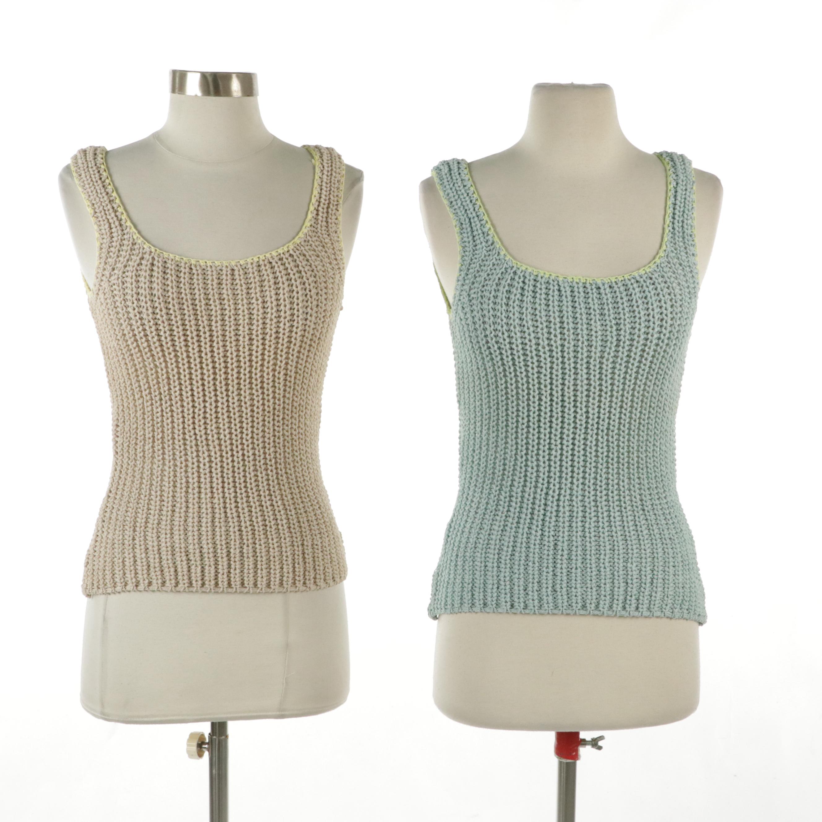 Verger Beige and Light Blue Knit Linen Cardigan Sweater Sets, With Tags